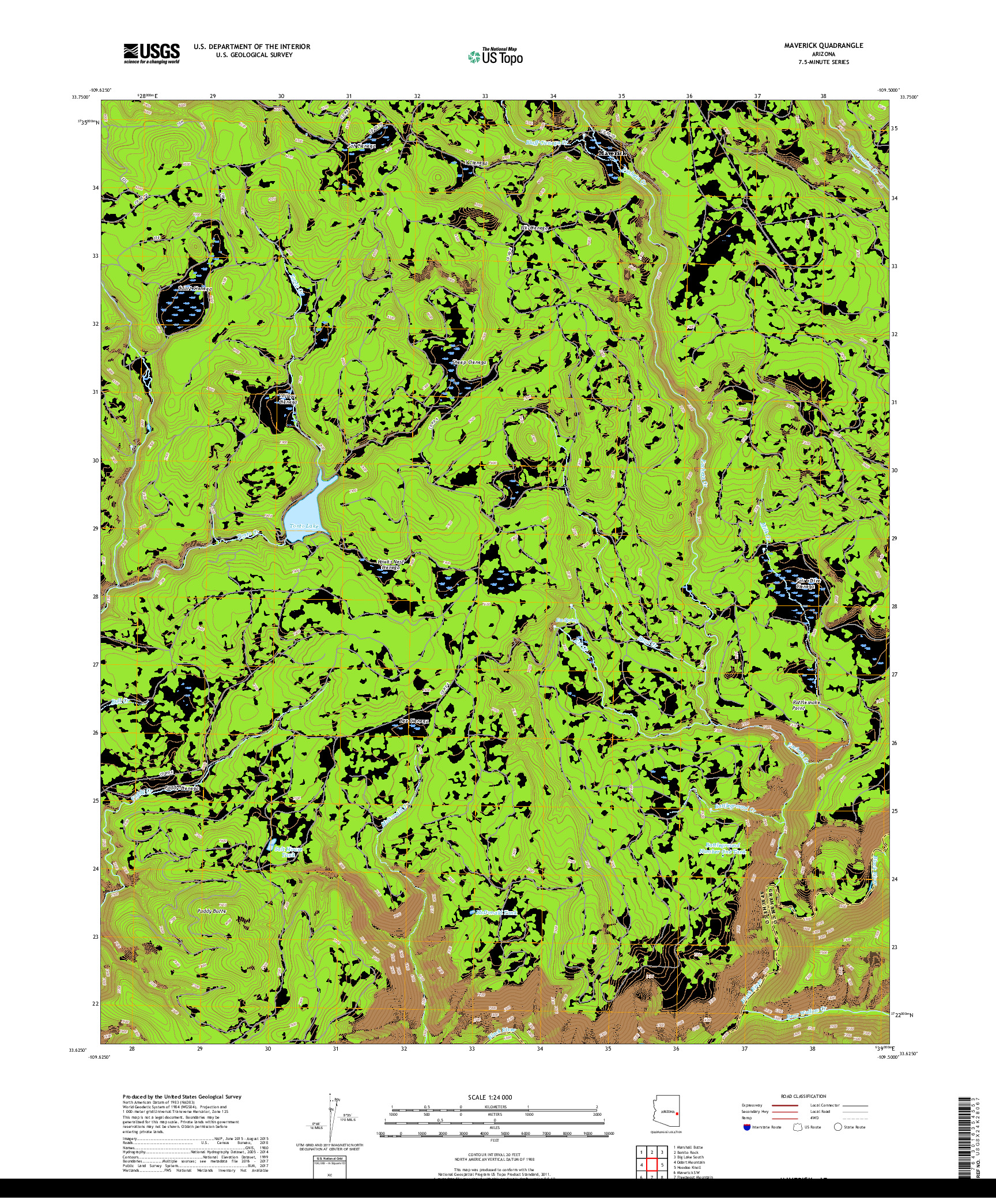 USGS US TOPO 7.5-MINUTE MAP FOR MAVERICK, AZ 2018