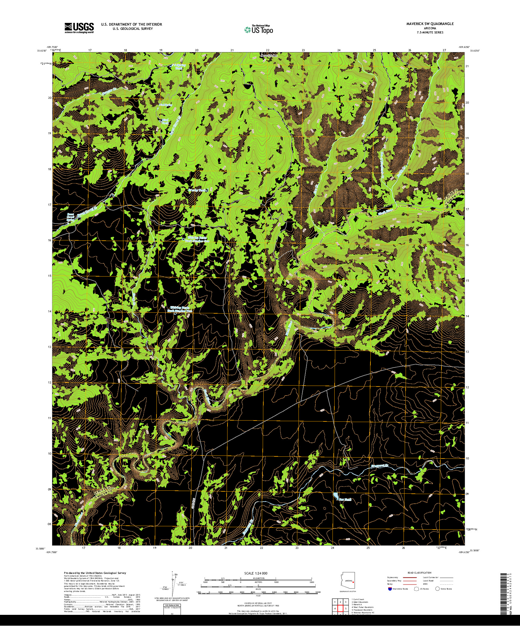 USGS US TOPO 7.5-MINUTE MAP FOR MAVERICK SW, AZ 2018