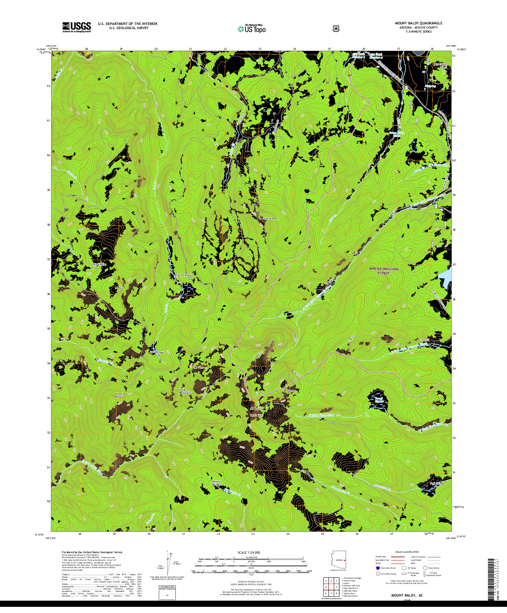 USGS US TOPO 7.5-MINUTE MAP FOR MOUNT BALDY, AZ 2018