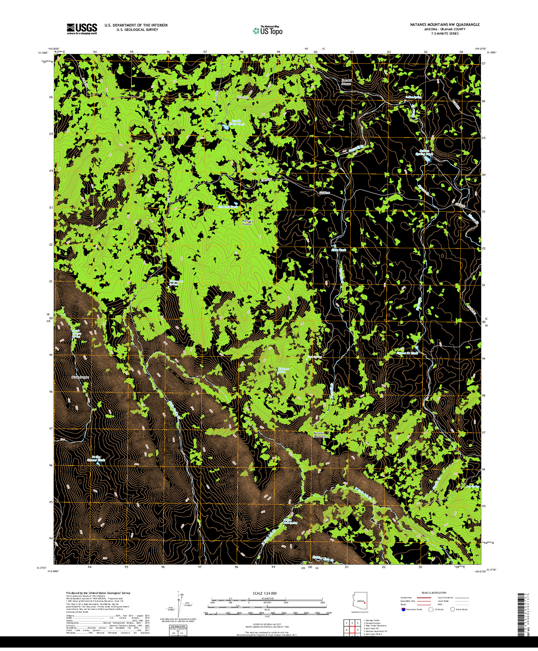 USGS US TOPO 7.5-MINUTE MAP FOR NATANES MOUNTAINS NW, AZ 2018