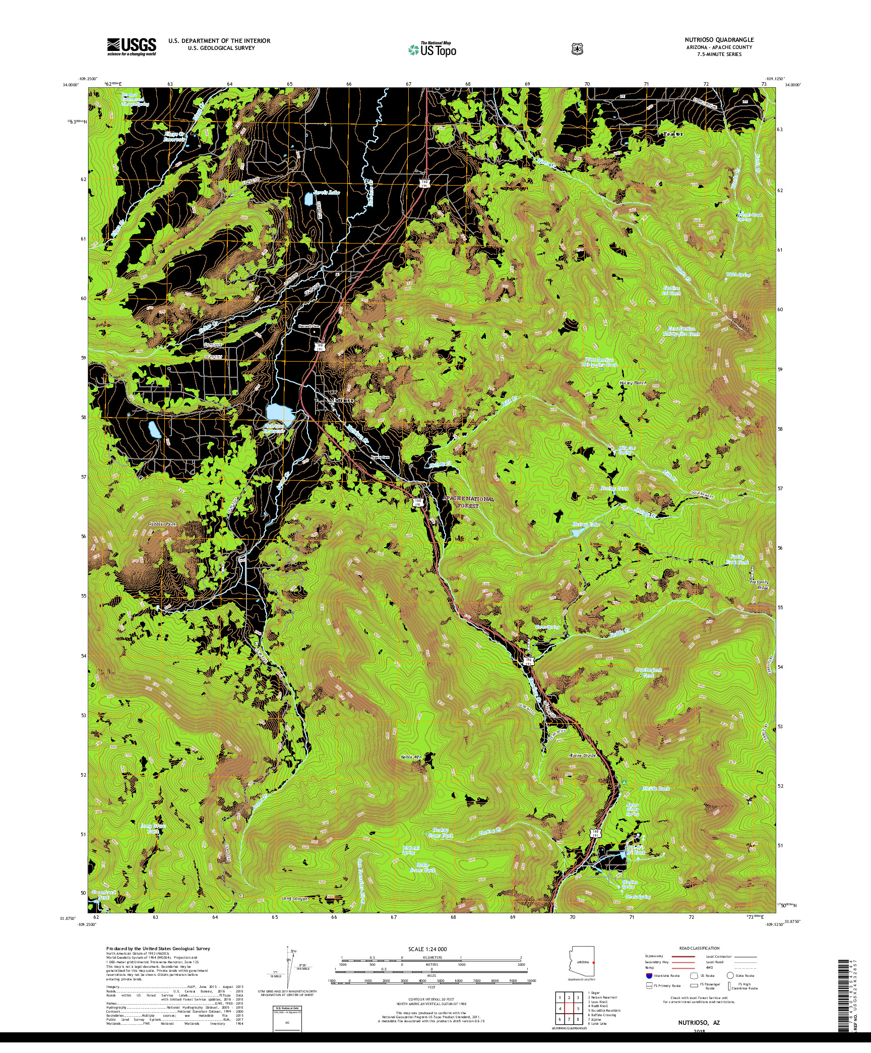 USGS US TOPO 7.5-MINUTE MAP FOR NUTRIOSO, AZ 2018