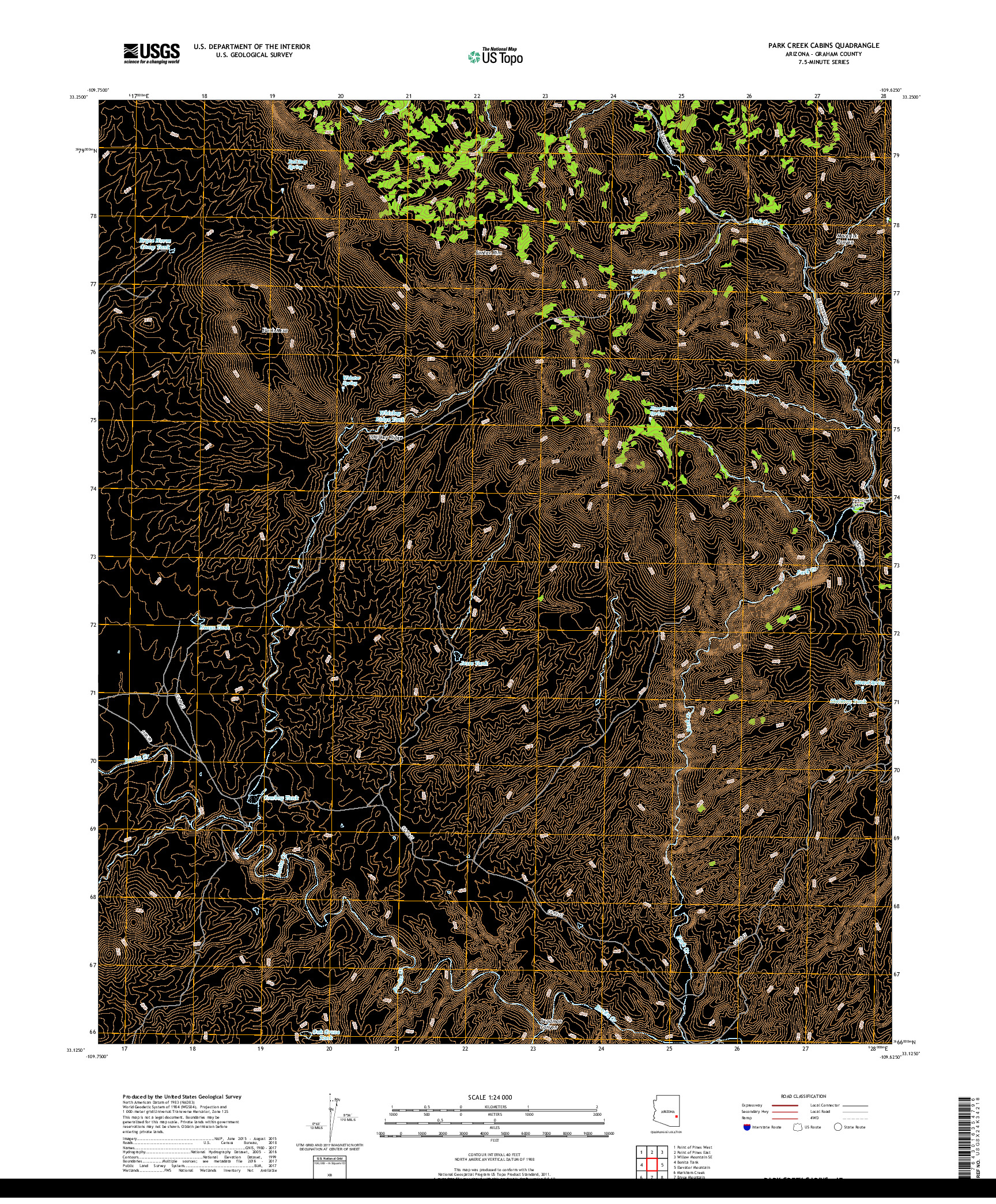 USGS US TOPO 7.5-MINUTE MAP FOR PARK CREEK CABINS, AZ 2018