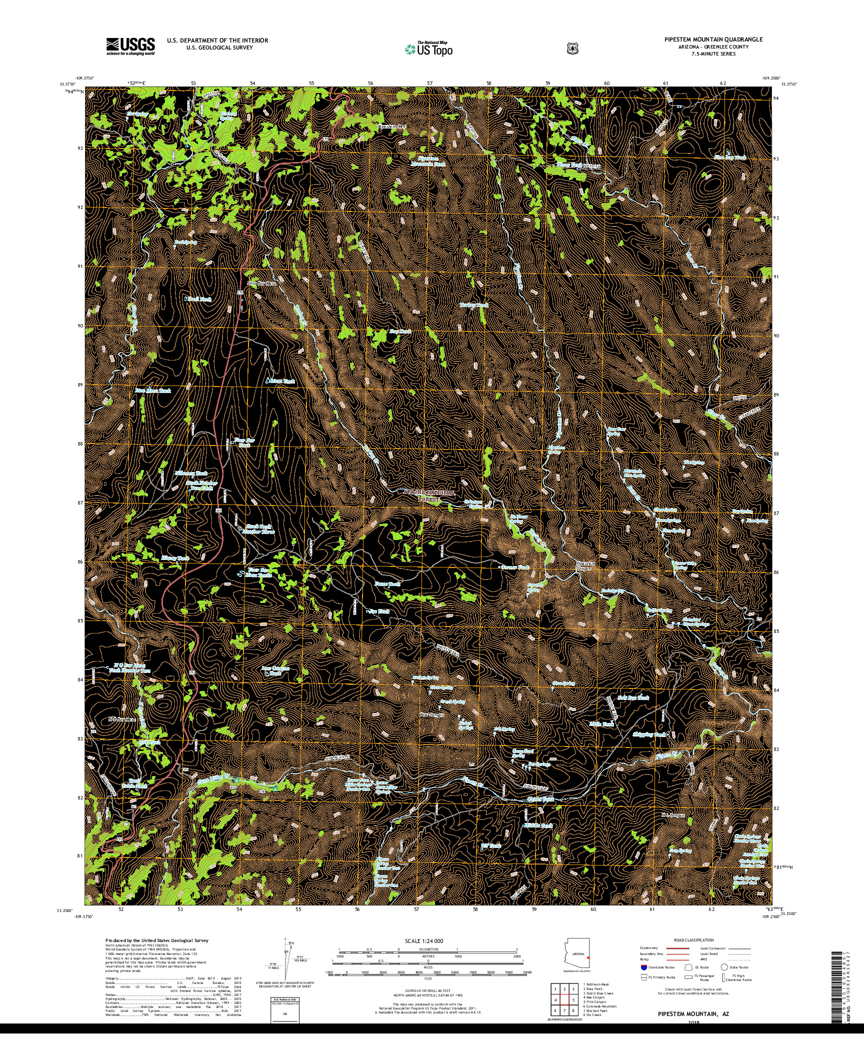 USGS US TOPO 7.5-MINUTE MAP FOR PIPESTEM MOUNTAIN, AZ 2018