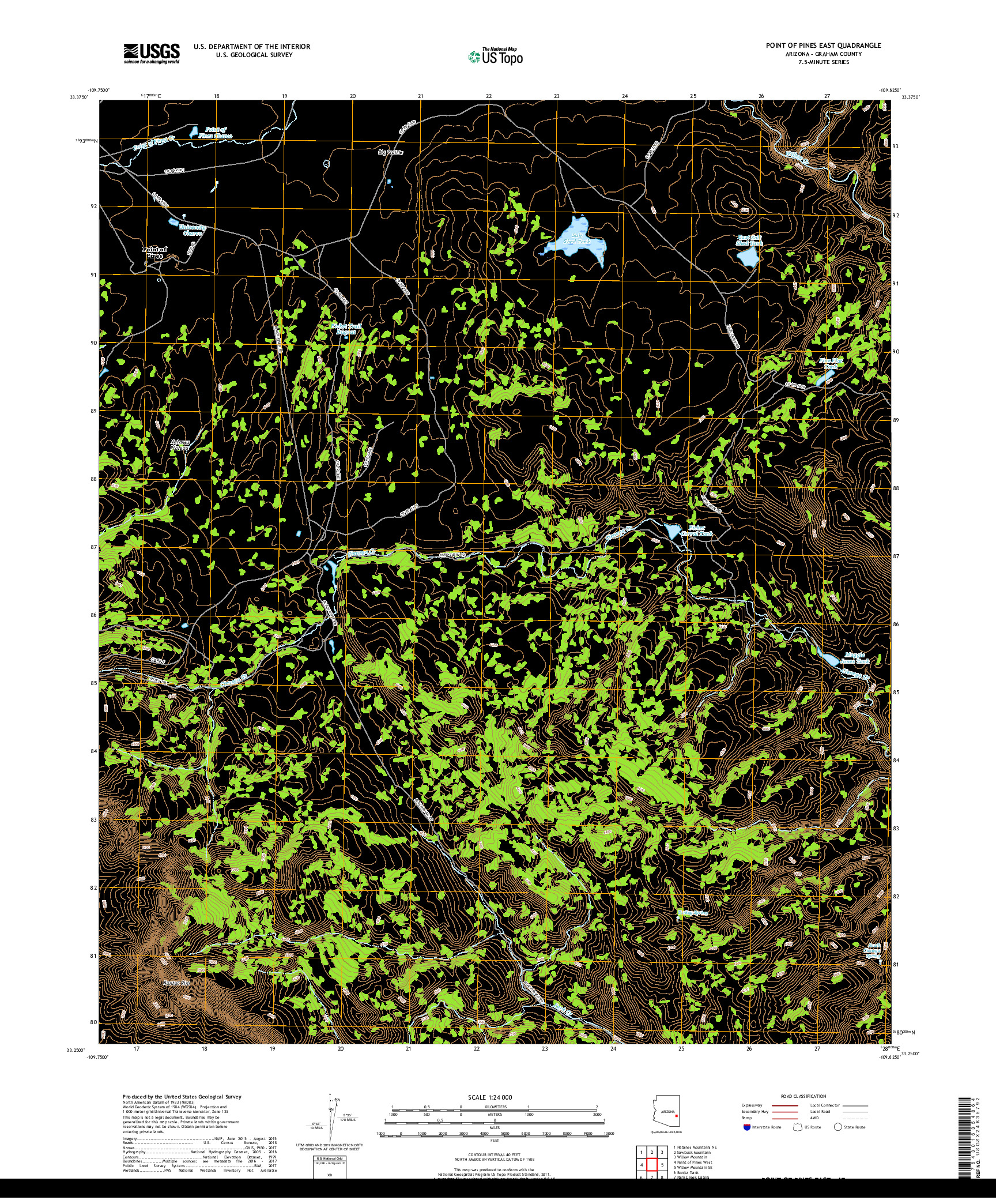 USGS US TOPO 7.5-MINUTE MAP FOR POINT OF PINES EAST, AZ 2018