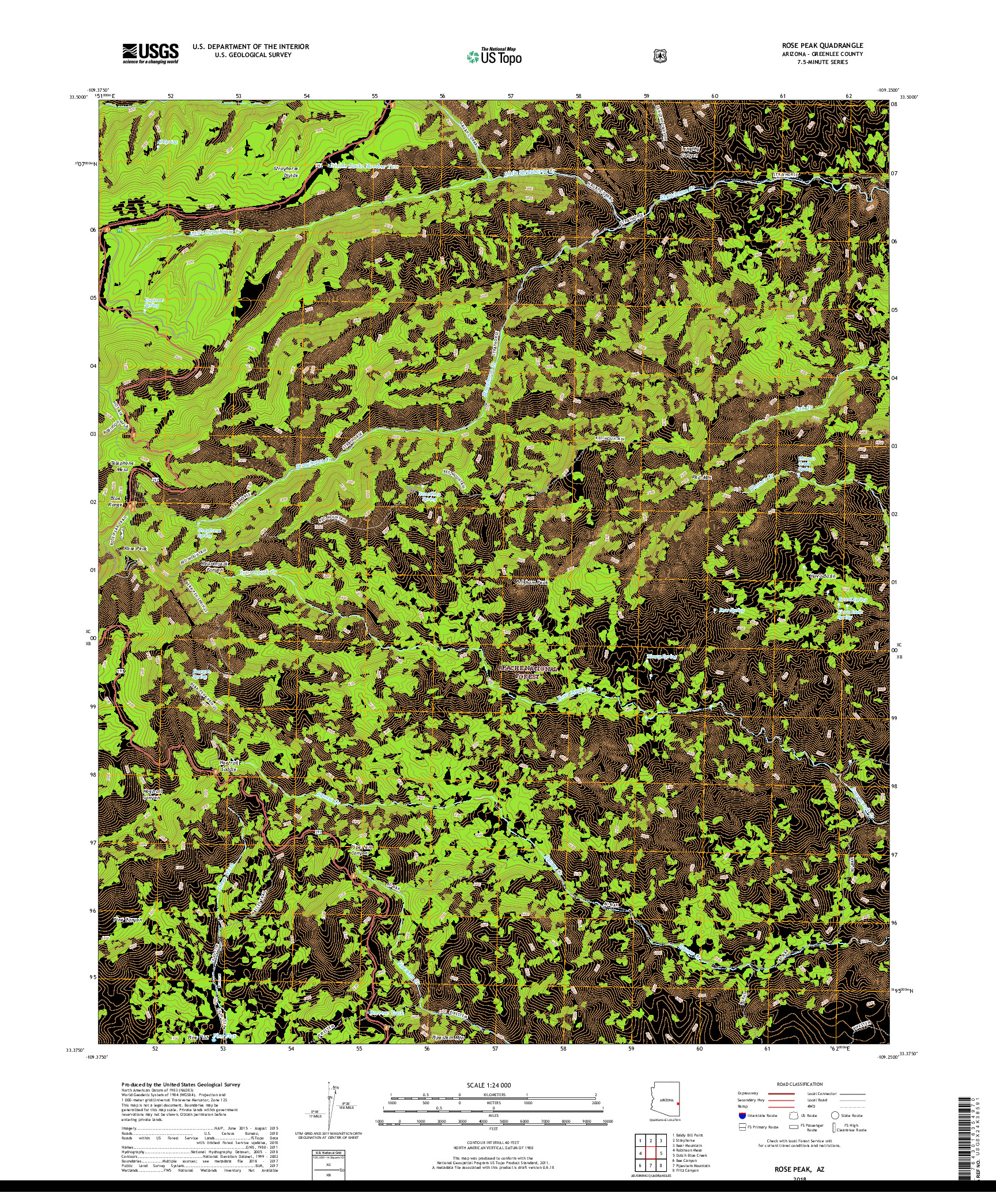 USGS US TOPO 7.5-MINUTE MAP FOR ROSE PEAK, AZ 2018