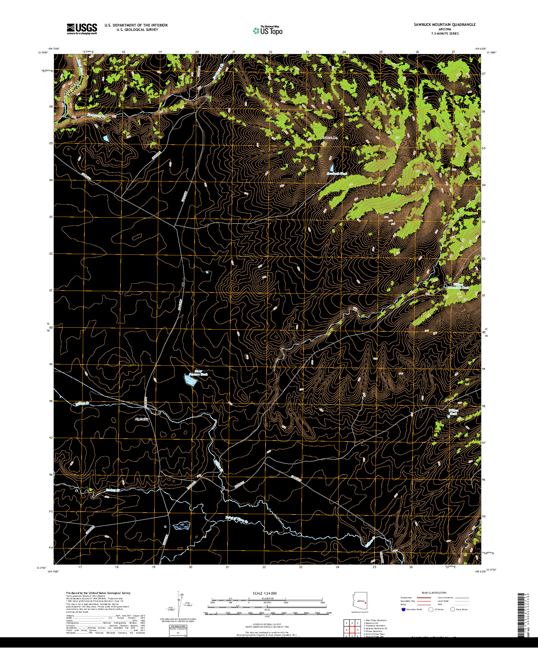 USGS US TOPO 7.5-MINUTE MAP FOR SAWBUCK MOUNTAIN, AZ 2018