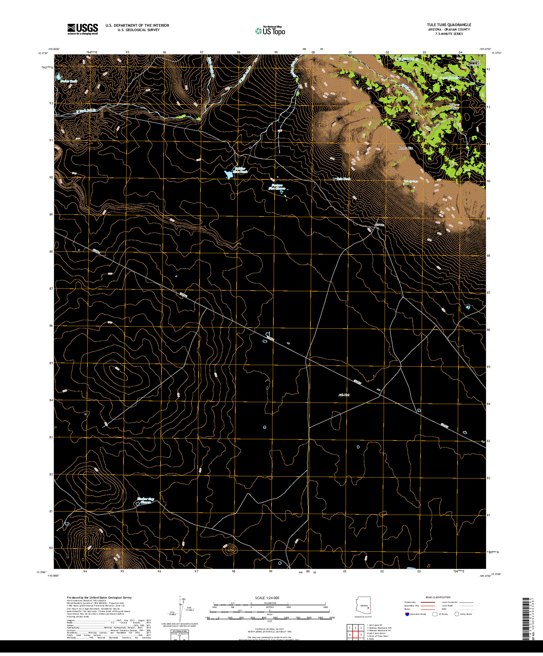 USGS US TOPO 7.5-MINUTE MAP FOR TULE TUBS, AZ 2018