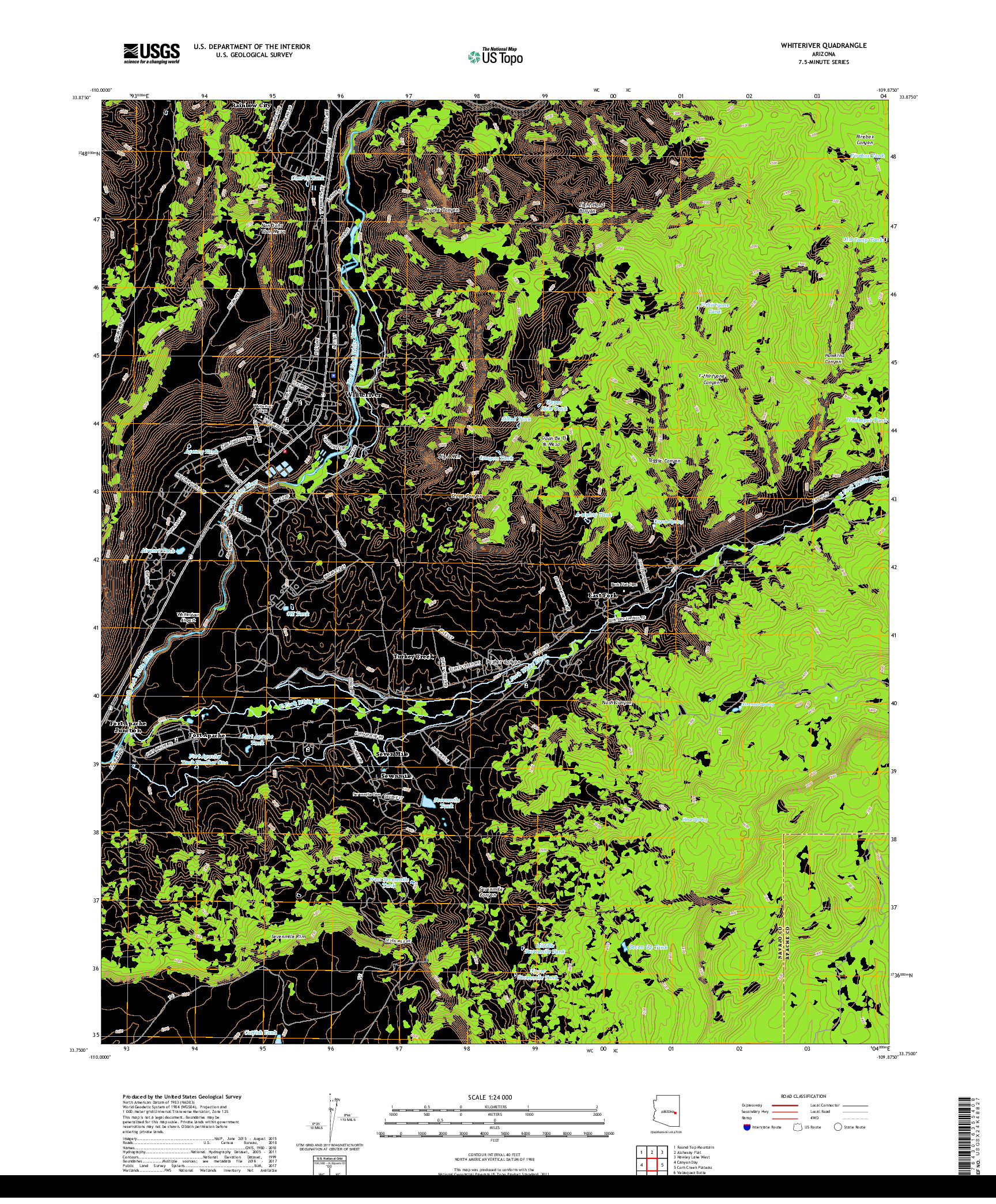 USGS US TOPO 7.5-MINUTE MAP FOR WHITERIVER, AZ 2018