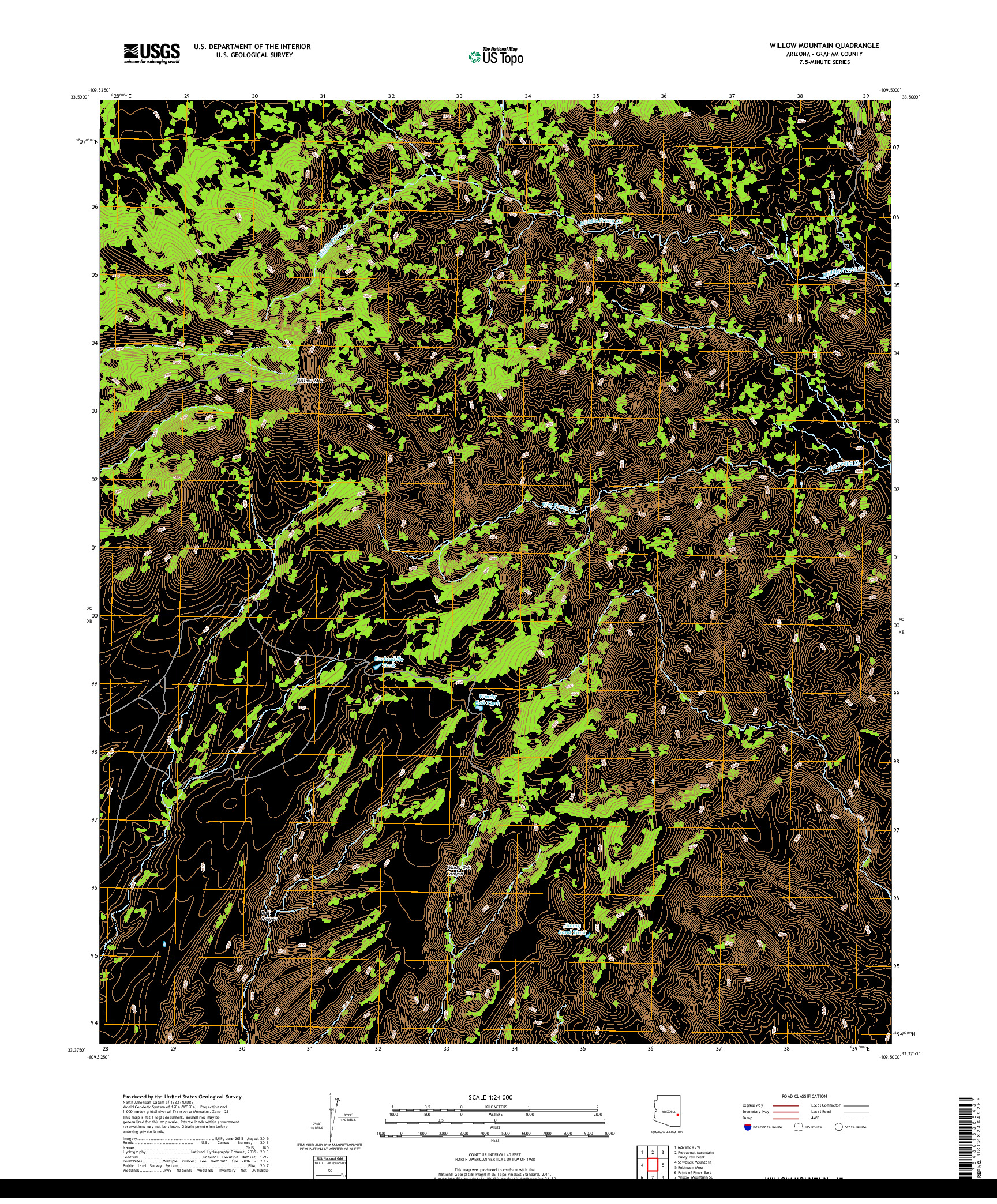 USGS US TOPO 7.5-MINUTE MAP FOR WILLOW MOUNTAIN, AZ 2018