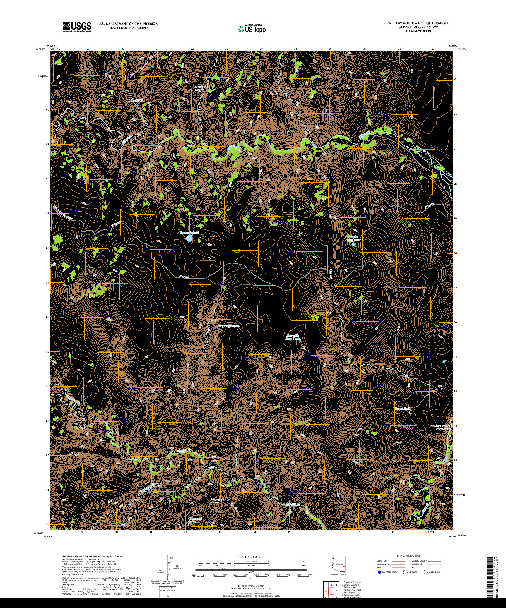 USGS US TOPO 7.5-MINUTE MAP FOR WILLOW MOUNTAIN SE, AZ 2018