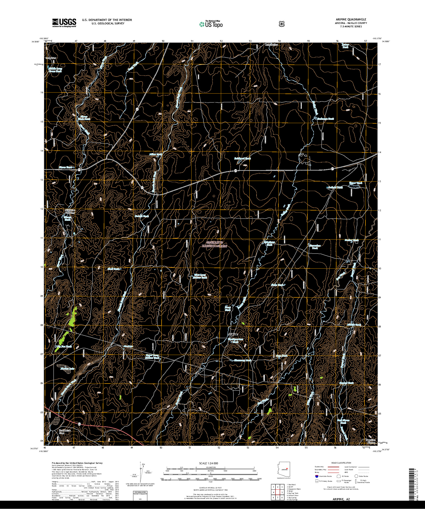 USGS US TOPO 7.5-MINUTE MAP FOR ARIPINE, AZ 2018