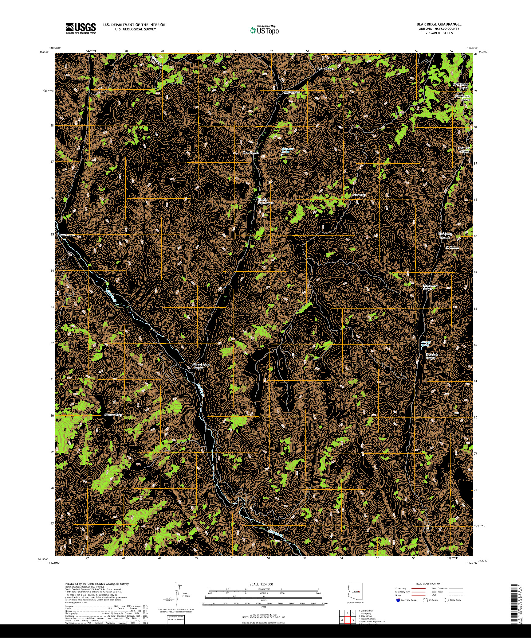 USGS US TOPO 7.5-MINUTE MAP FOR BEAR RIDGE, AZ 2018