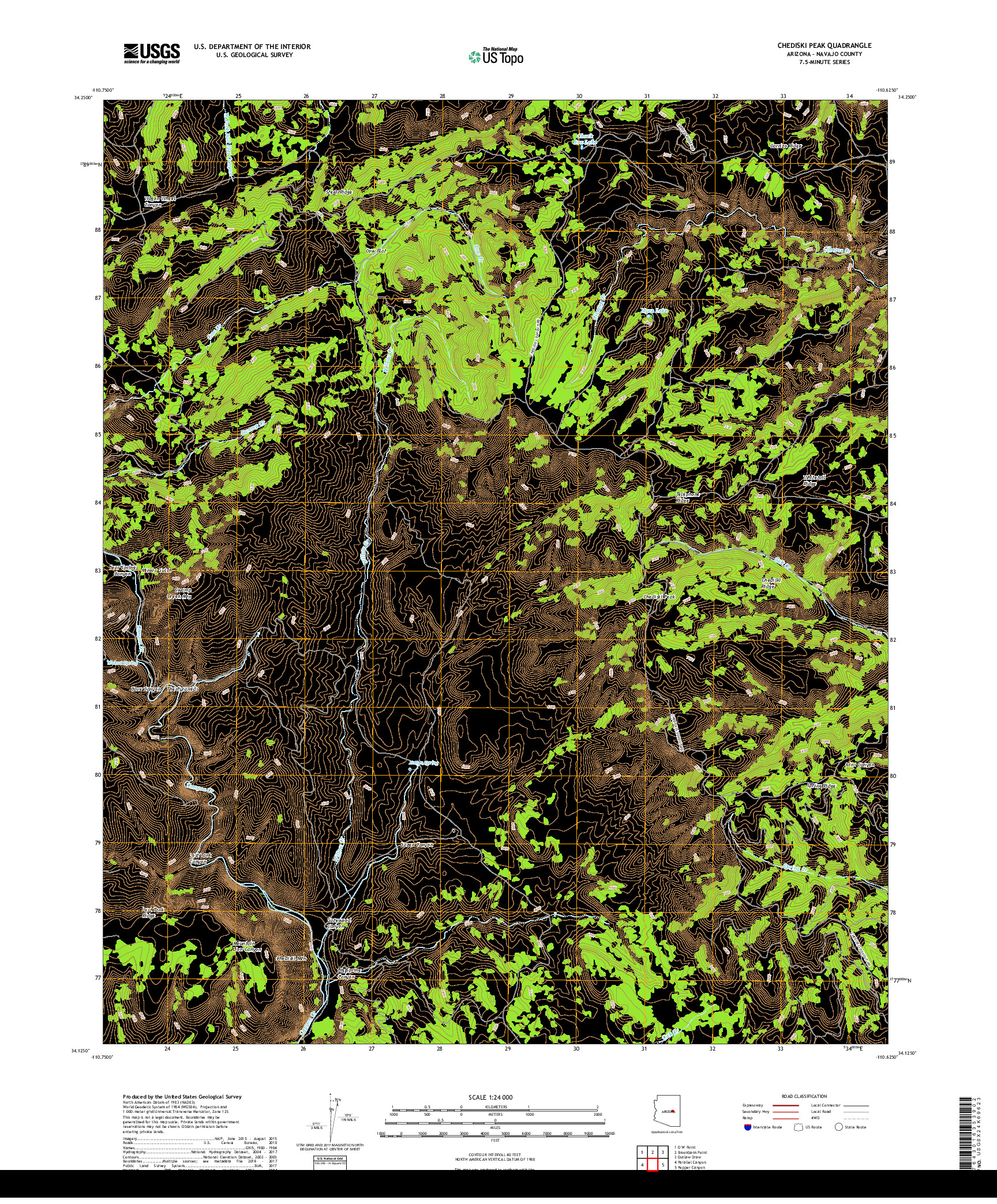 USGS US TOPO 7.5-MINUTE MAP FOR CHEDISKI PEAK, AZ 2018