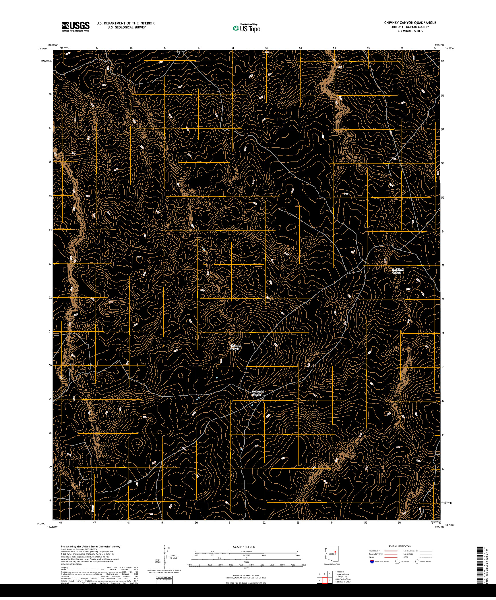 USGS US TOPO 7.5-MINUTE MAP FOR CHIMNEY CANYON, AZ 2018