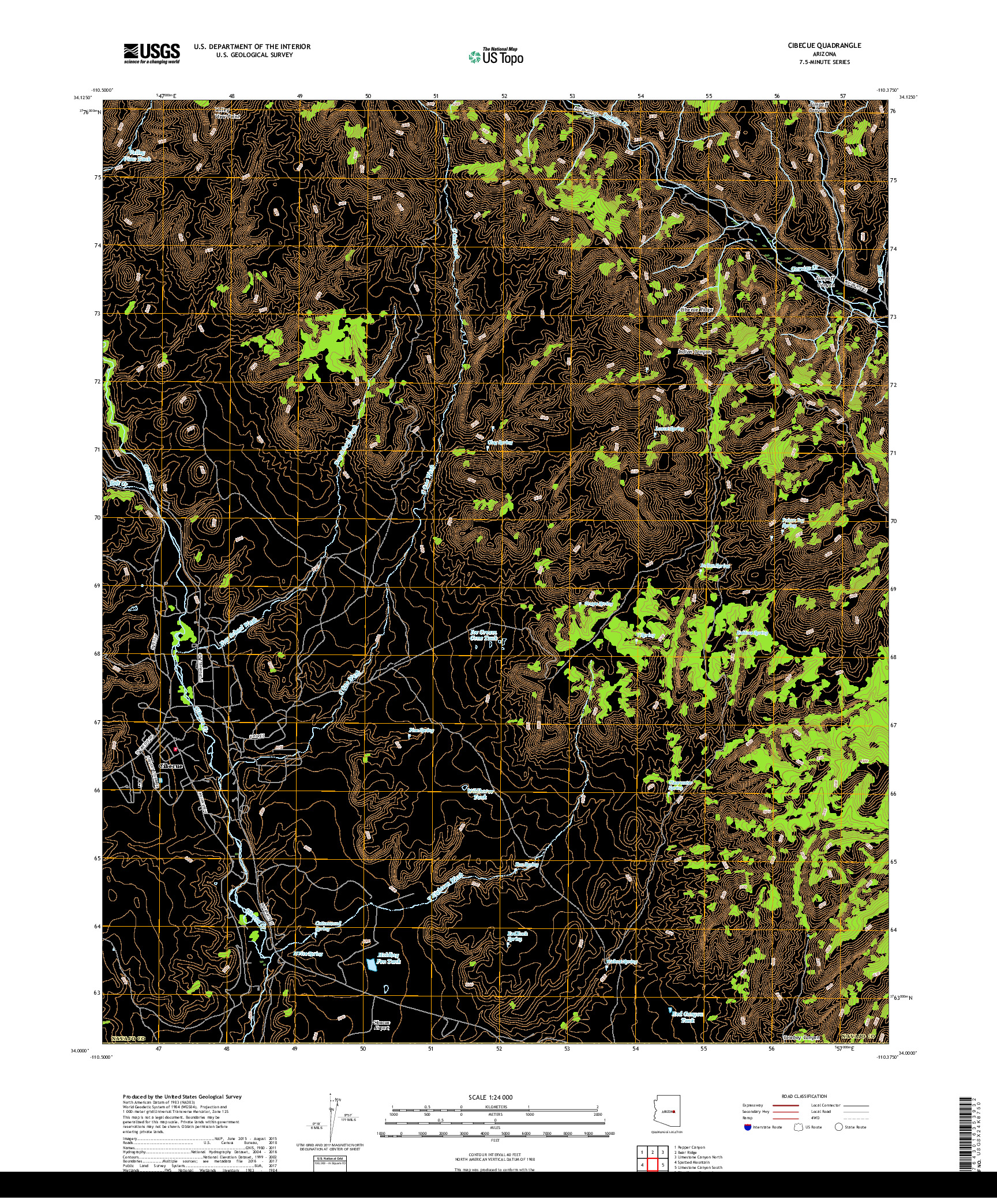 USGS US TOPO 7.5-MINUTE MAP FOR CIBECUE, AZ 2018