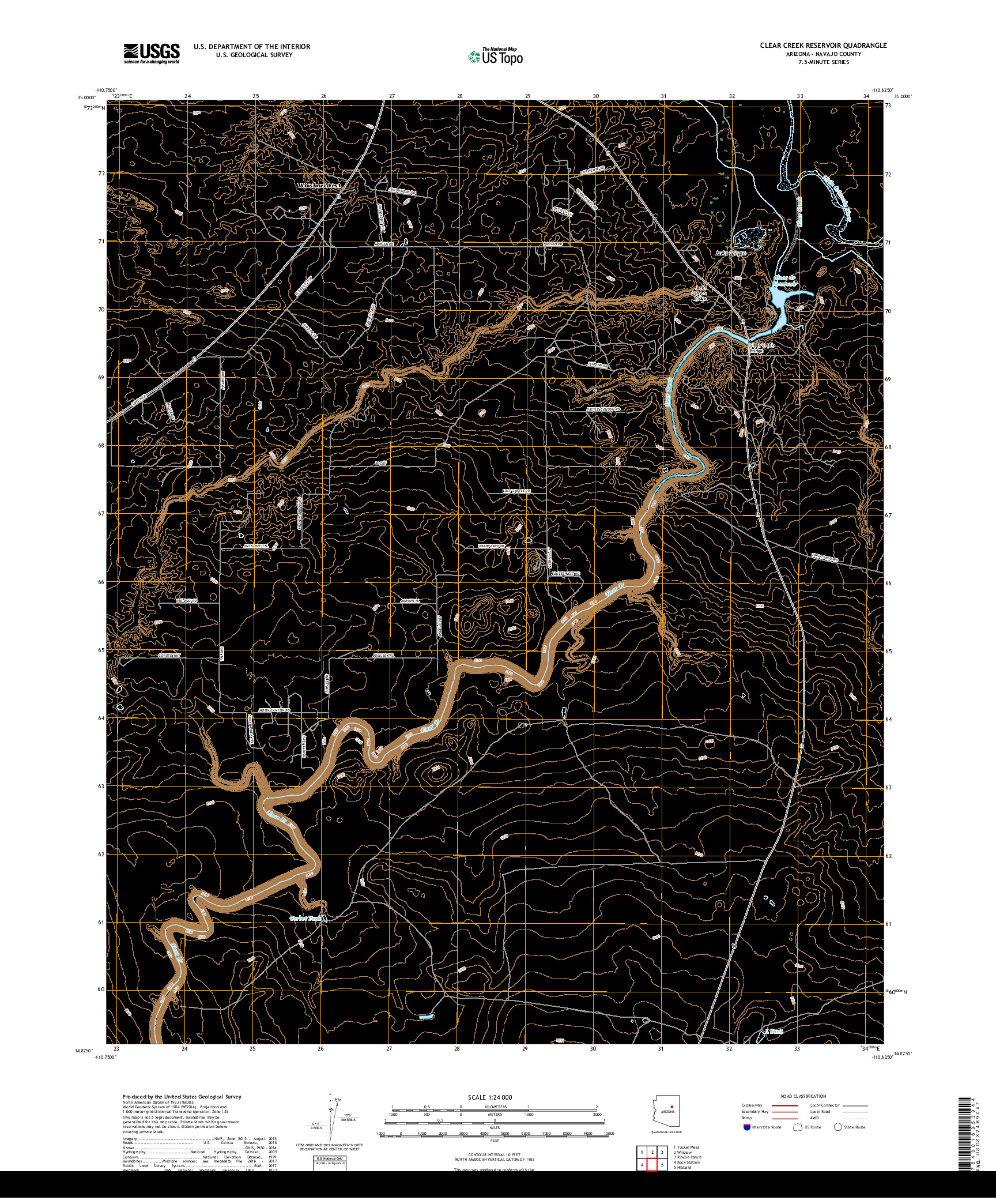 USGS US TOPO 7.5-MINUTE MAP FOR CLEAR CREEK RESERVOIR, AZ 2018