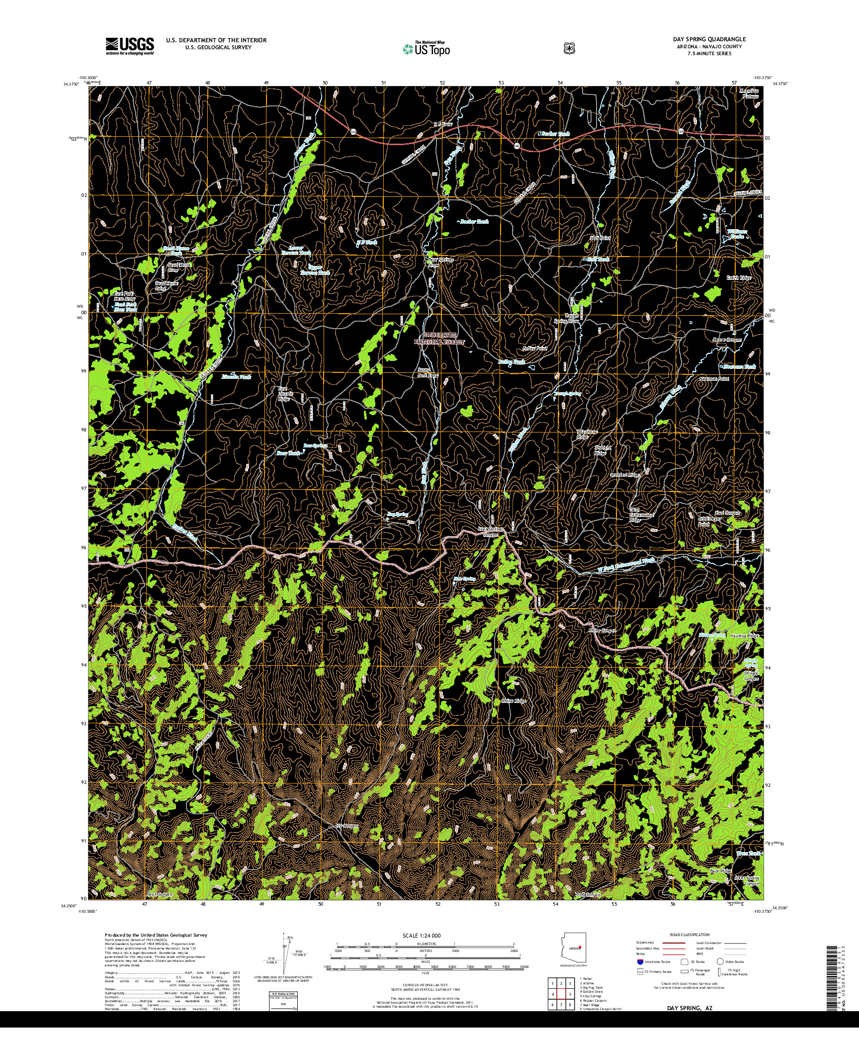 USGS US TOPO 7.5-MINUTE MAP FOR DAY SPRING, AZ 2018