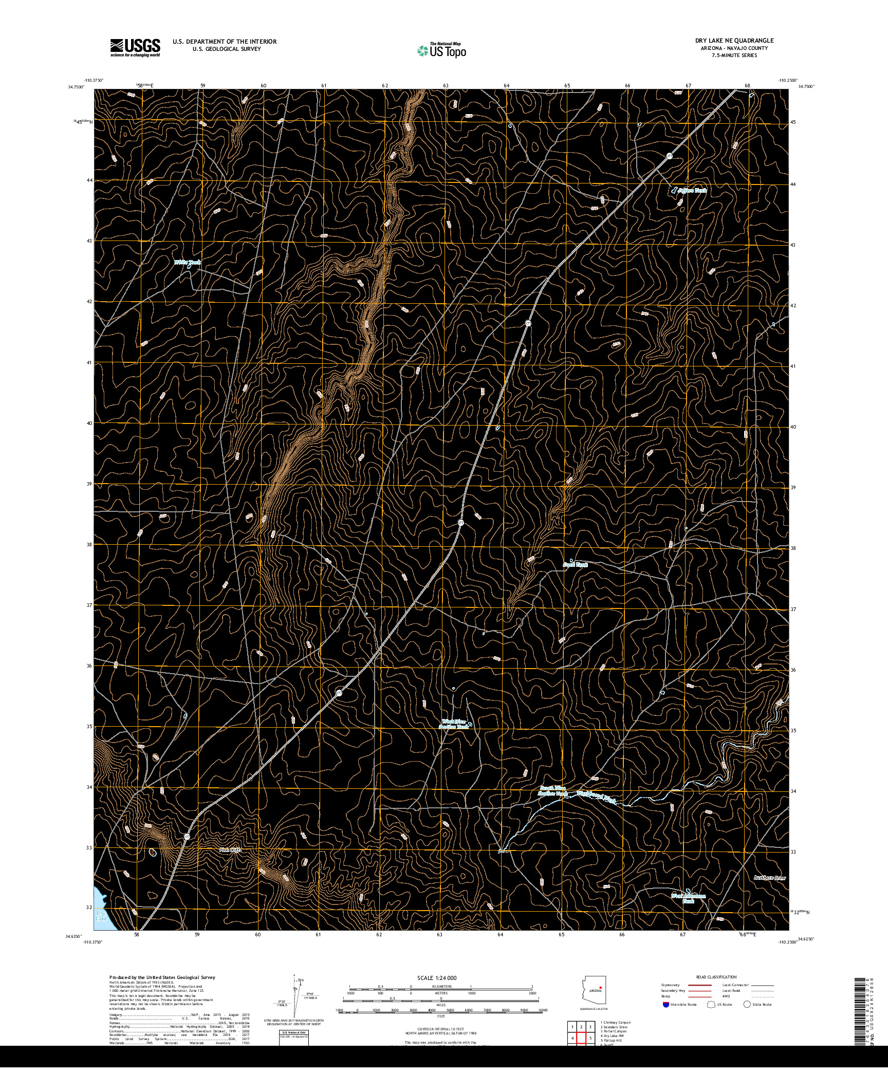 USGS US TOPO 7.5-MINUTE MAP FOR DRY LAKE NE, AZ 2018