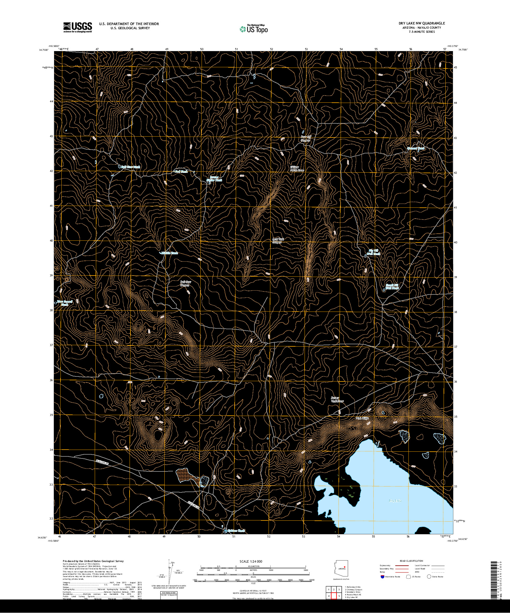 USGS US TOPO 7.5-MINUTE MAP FOR DRY LAKE NW, AZ 2018