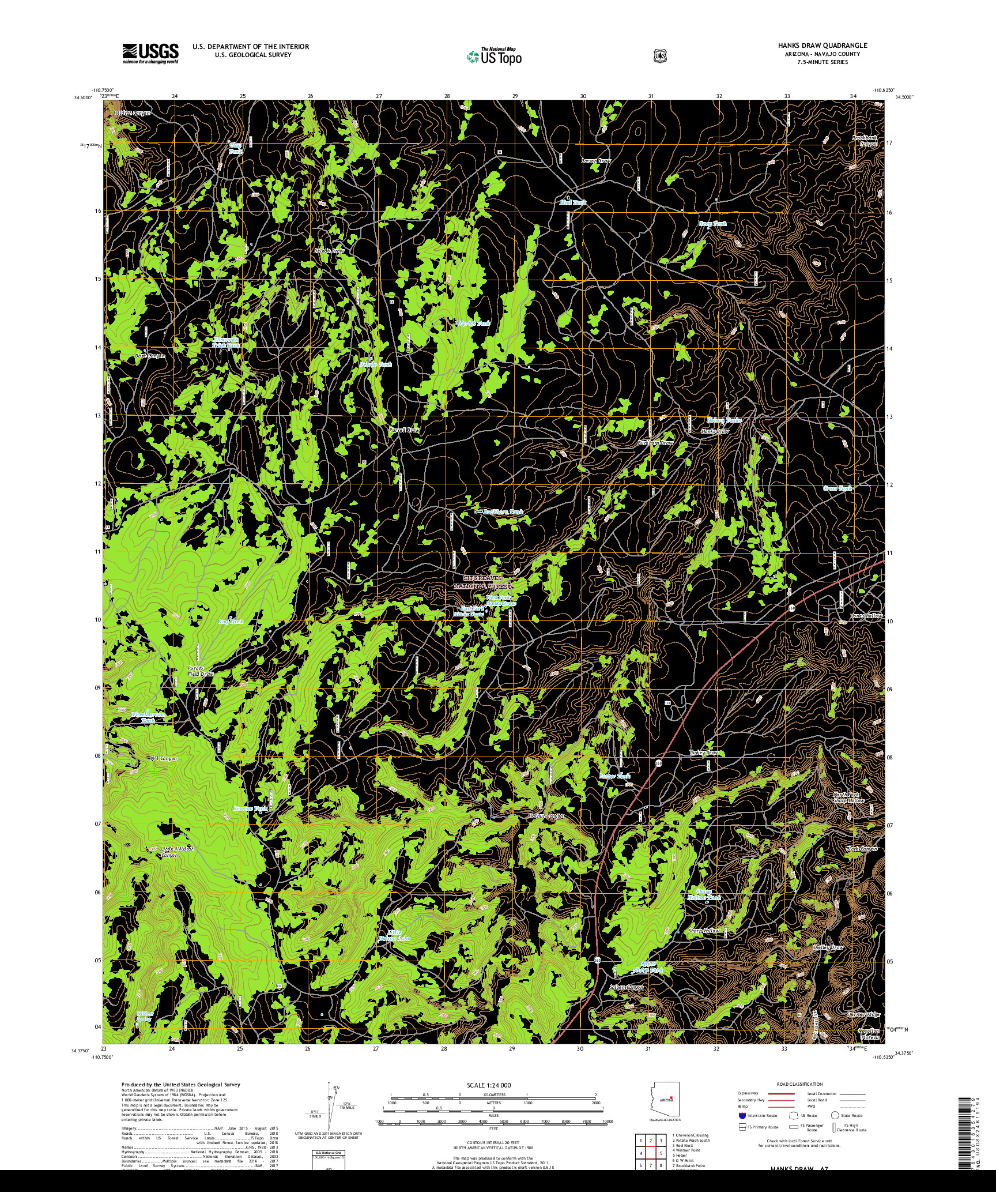 USGS US TOPO 7.5-MINUTE MAP FOR HANKS DRAW, AZ 2018