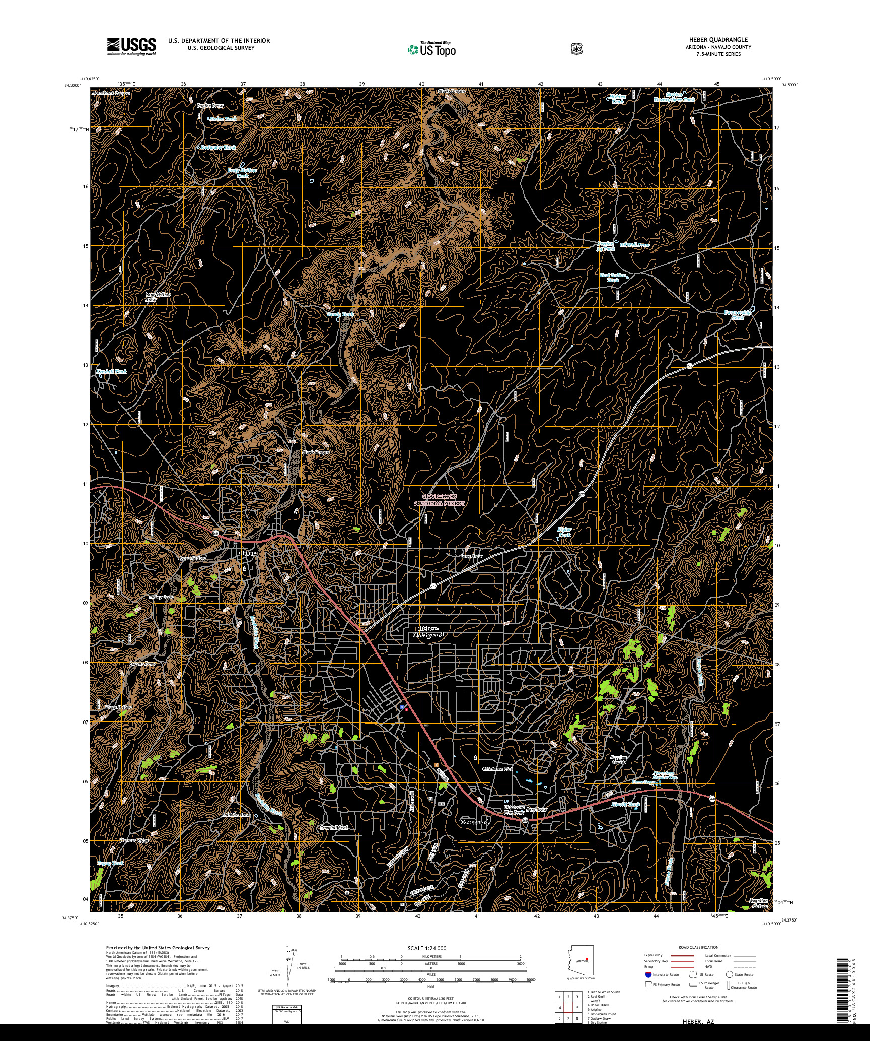 USGS US TOPO 7.5-MINUTE MAP FOR HEBER, AZ 2018