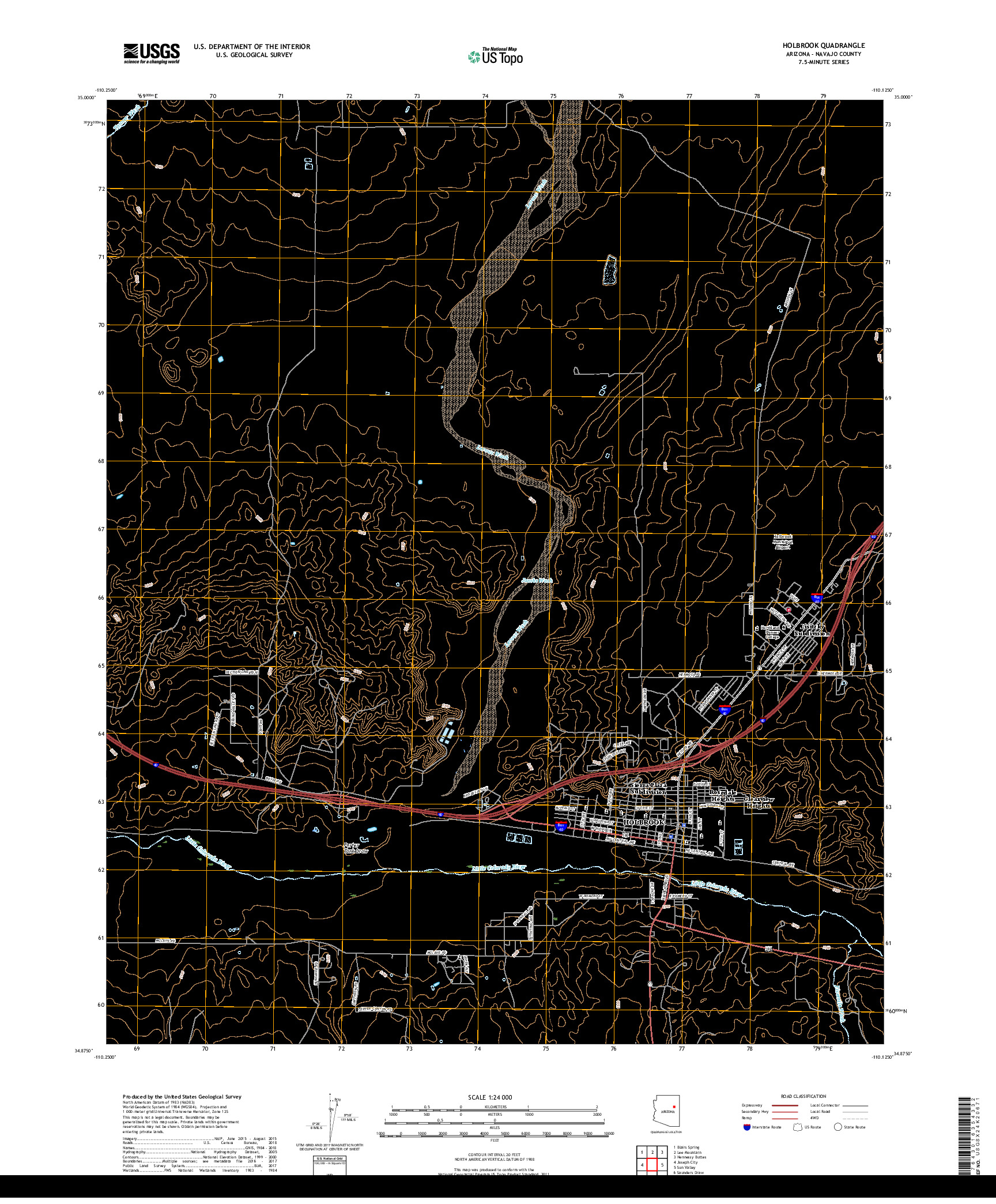 USGS US TOPO 7.5-MINUTE MAP FOR HOLBROOK, AZ 2018
