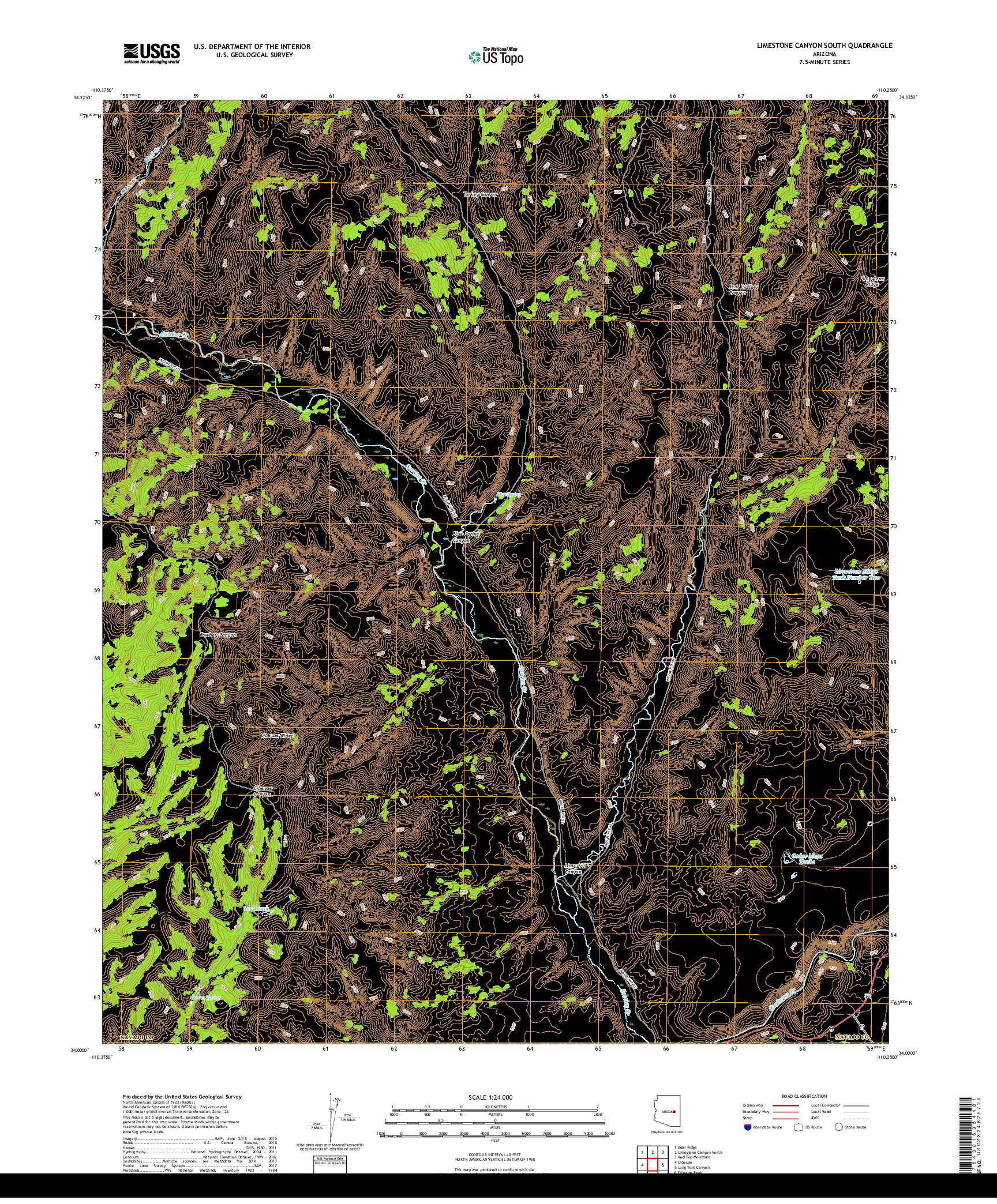 USGS US TOPO 7.5-MINUTE MAP FOR LIMESTONE CANYON SOUTH, AZ 2018