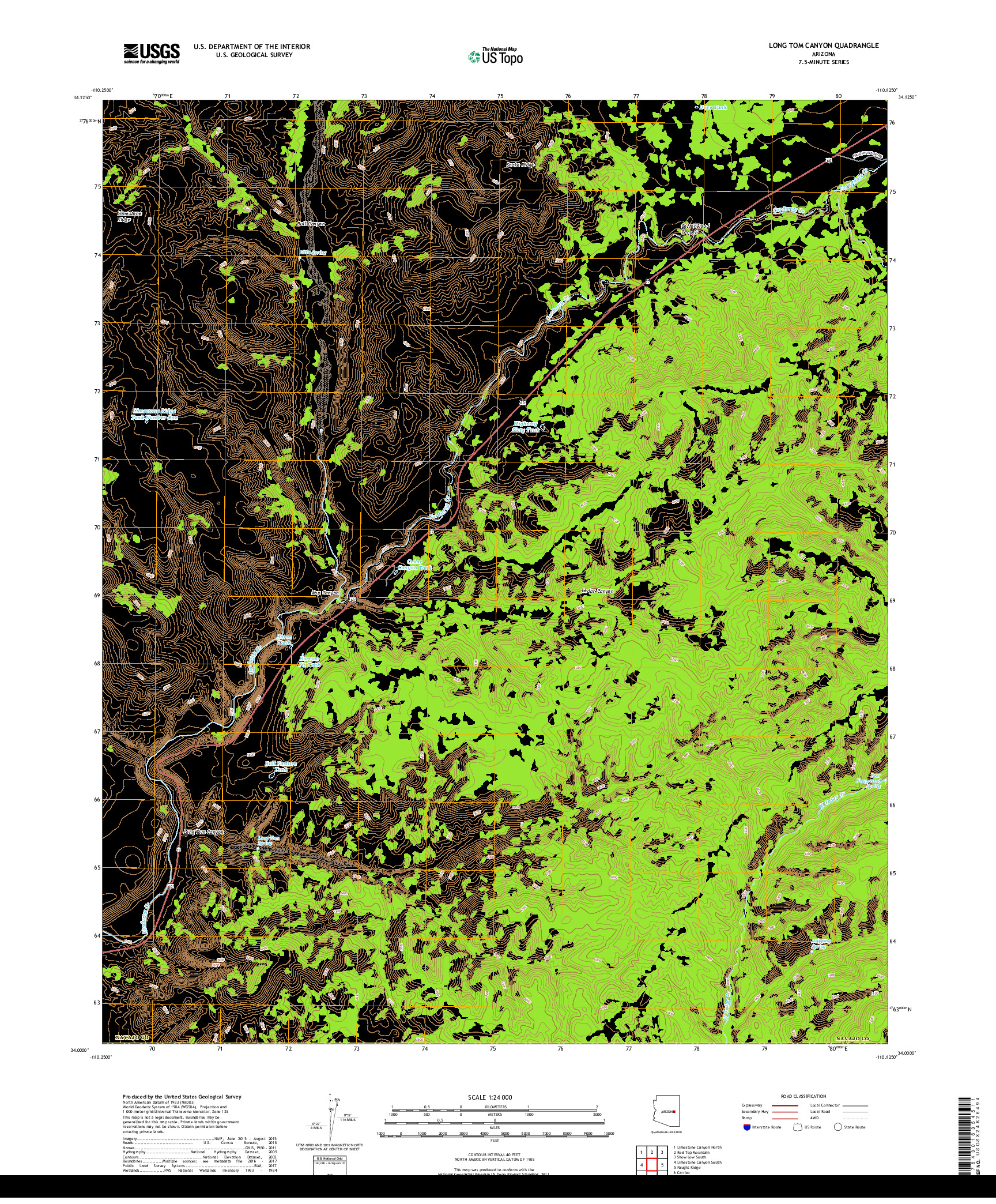 USGS US TOPO 7.5-MINUTE MAP FOR LONG TOM CANYON, AZ 2018