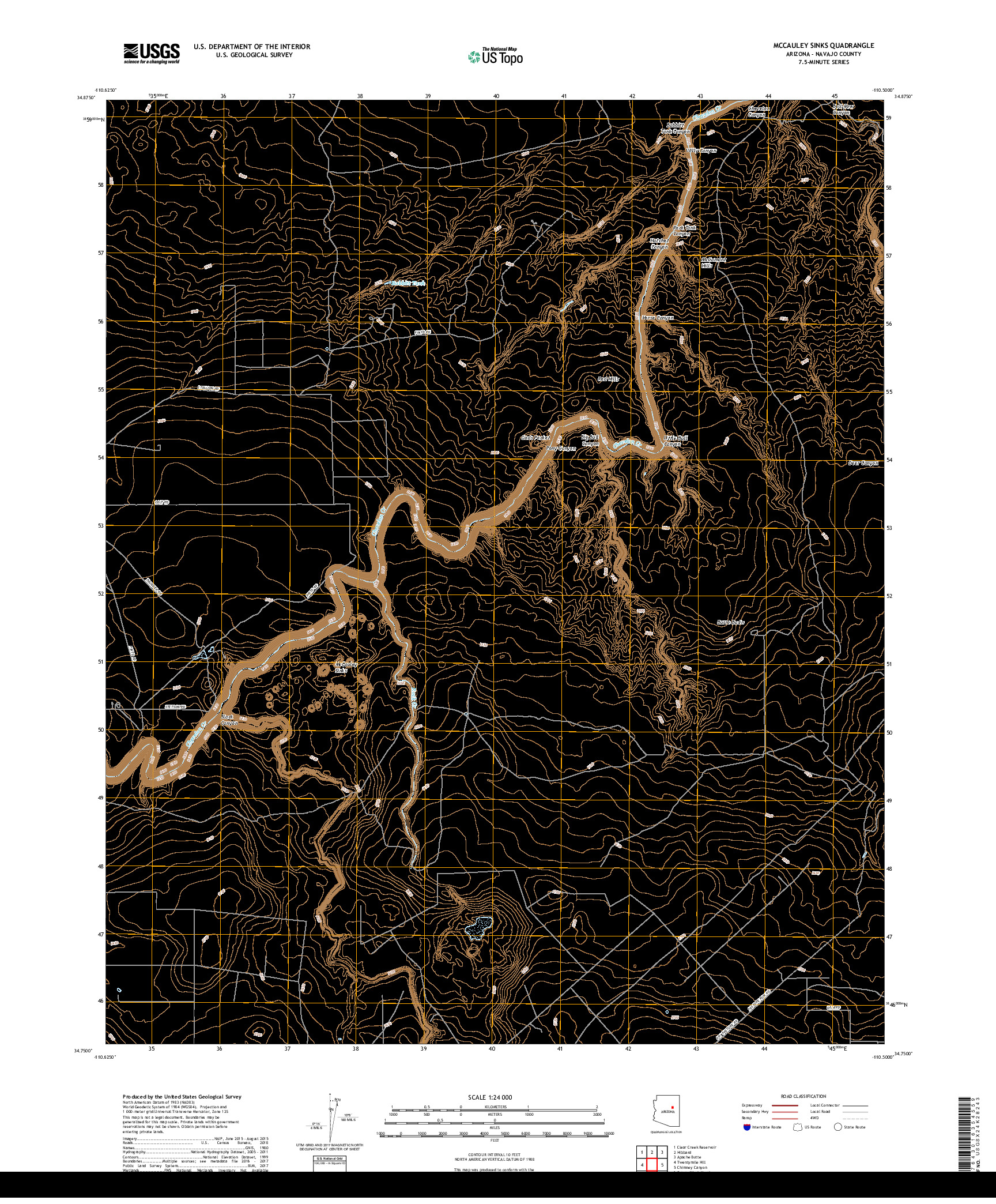 USGS US TOPO 7.5-MINUTE MAP FOR MCCAULEY SINKS, AZ 2018