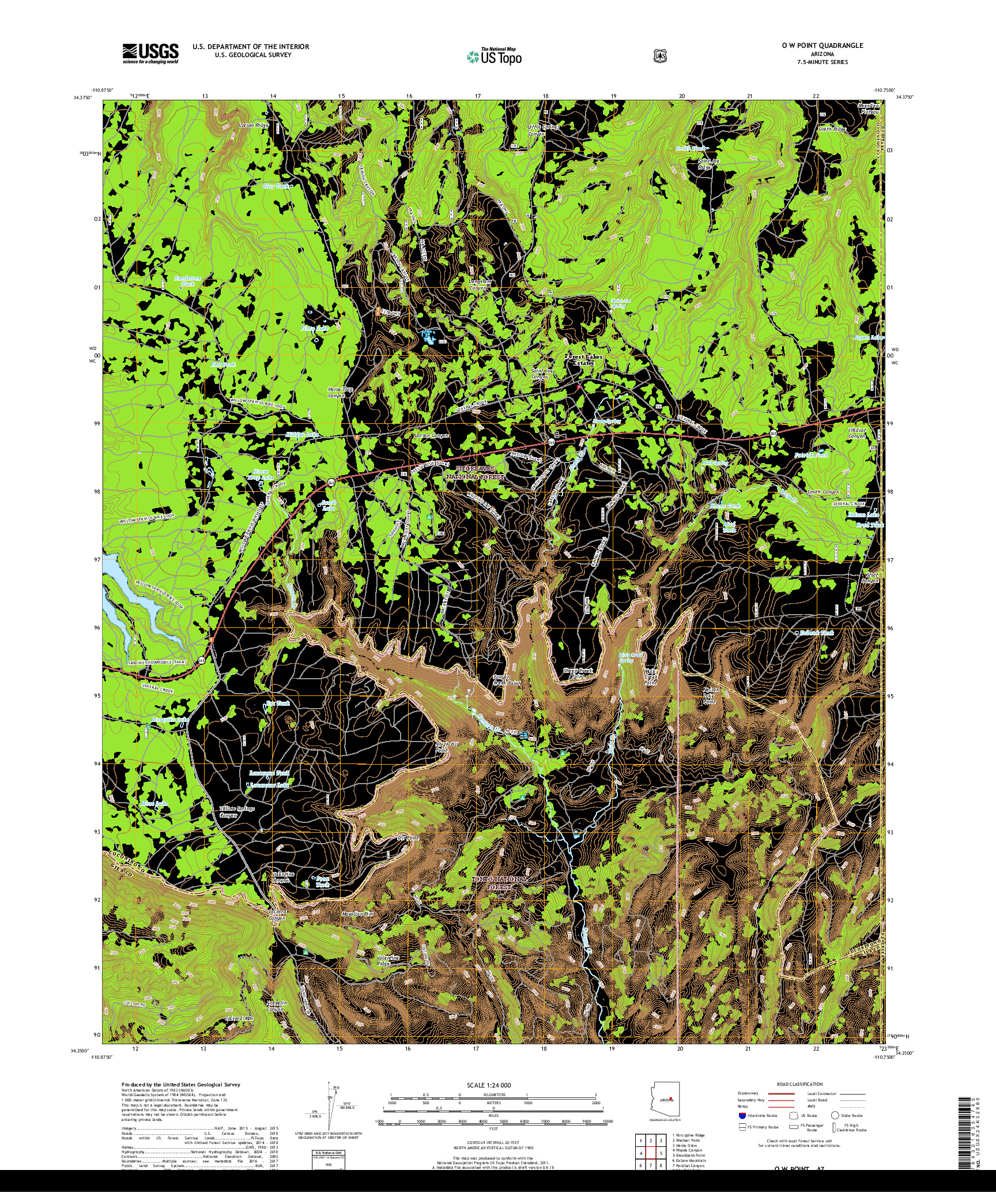 USGS US TOPO 7.5-MINUTE MAP FOR O W POINT, AZ 2018