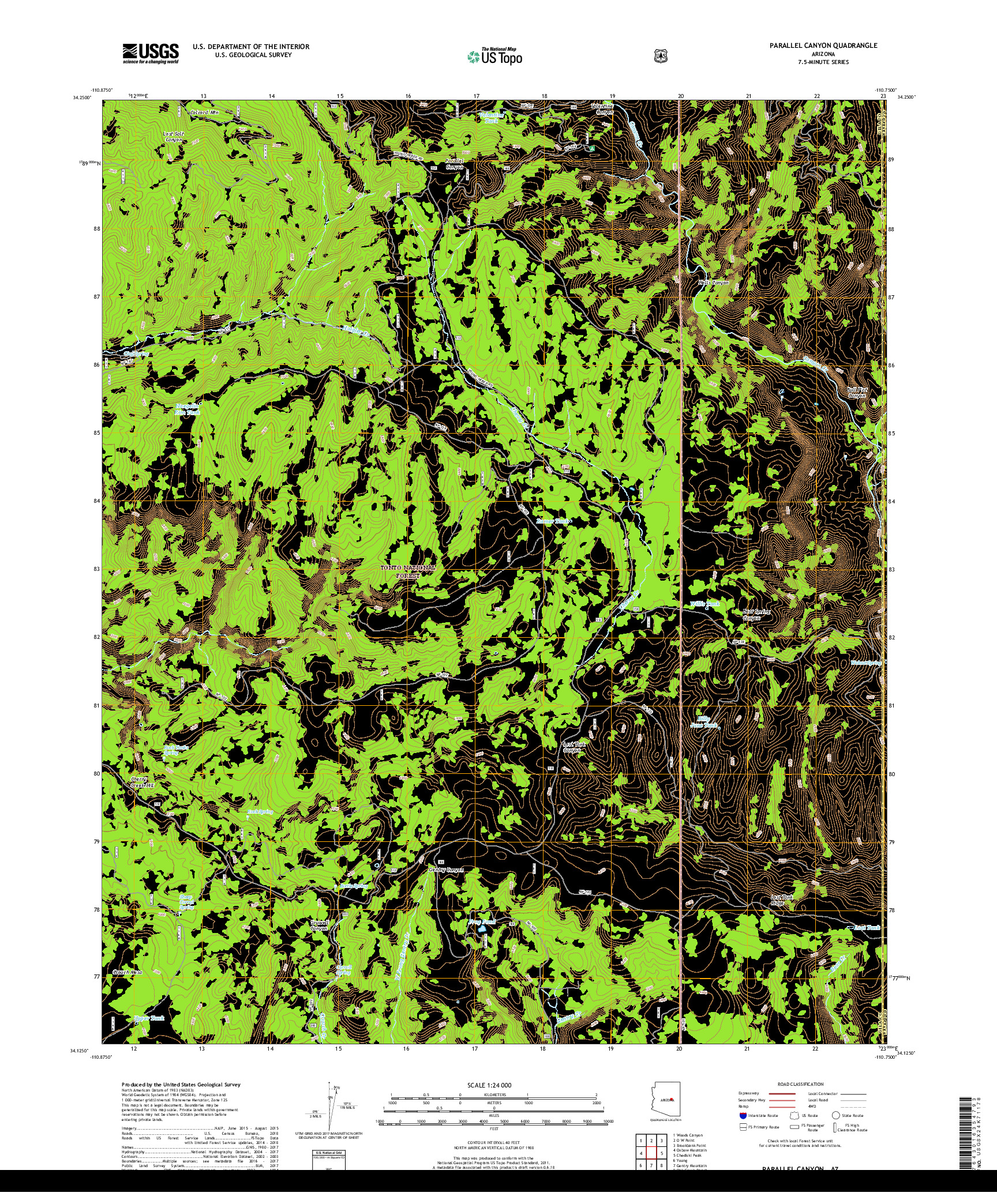 USGS US TOPO 7.5-MINUTE MAP FOR PARALLEL CANYON, AZ 2018