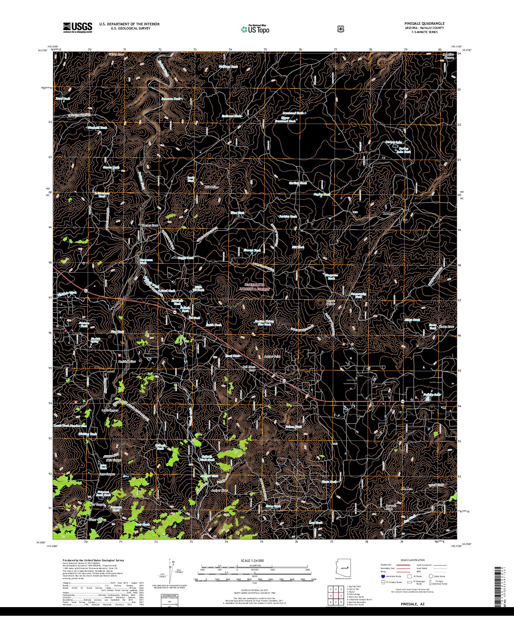 USGS US TOPO 7.5-MINUTE MAP FOR PINEDALE, AZ 2018