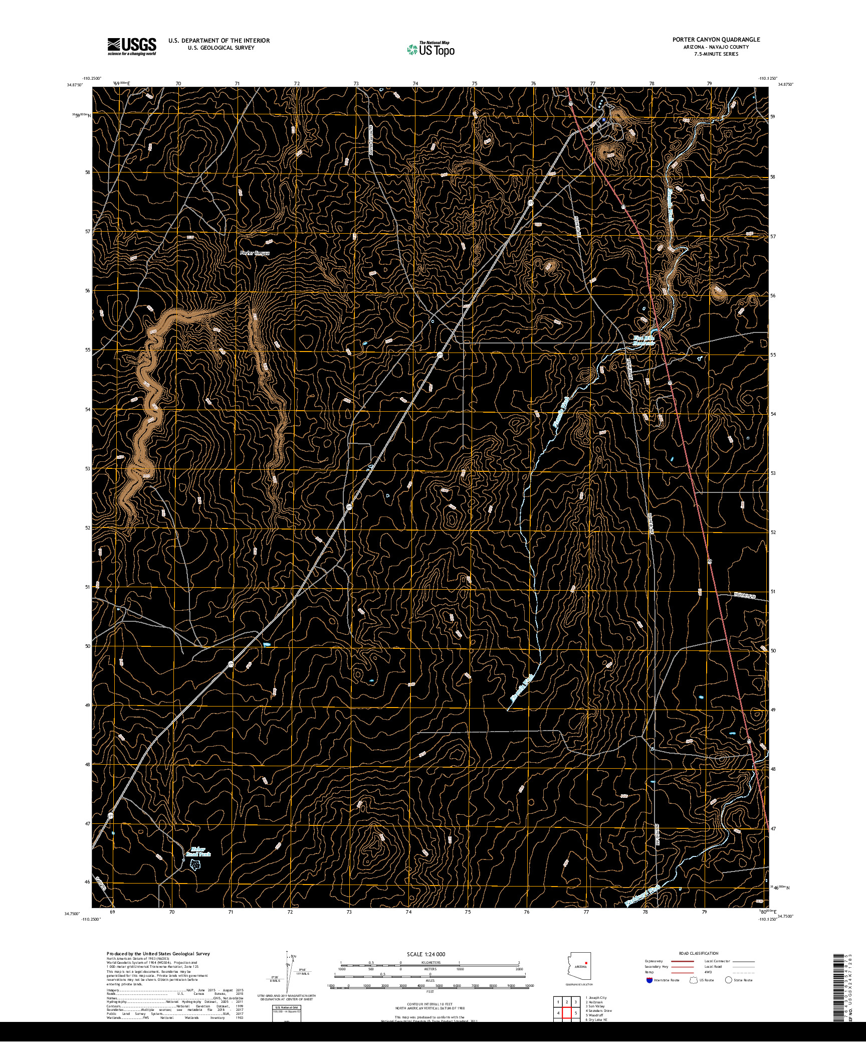 USGS US TOPO 7.5-MINUTE MAP FOR PORTER CANYON, AZ 2018