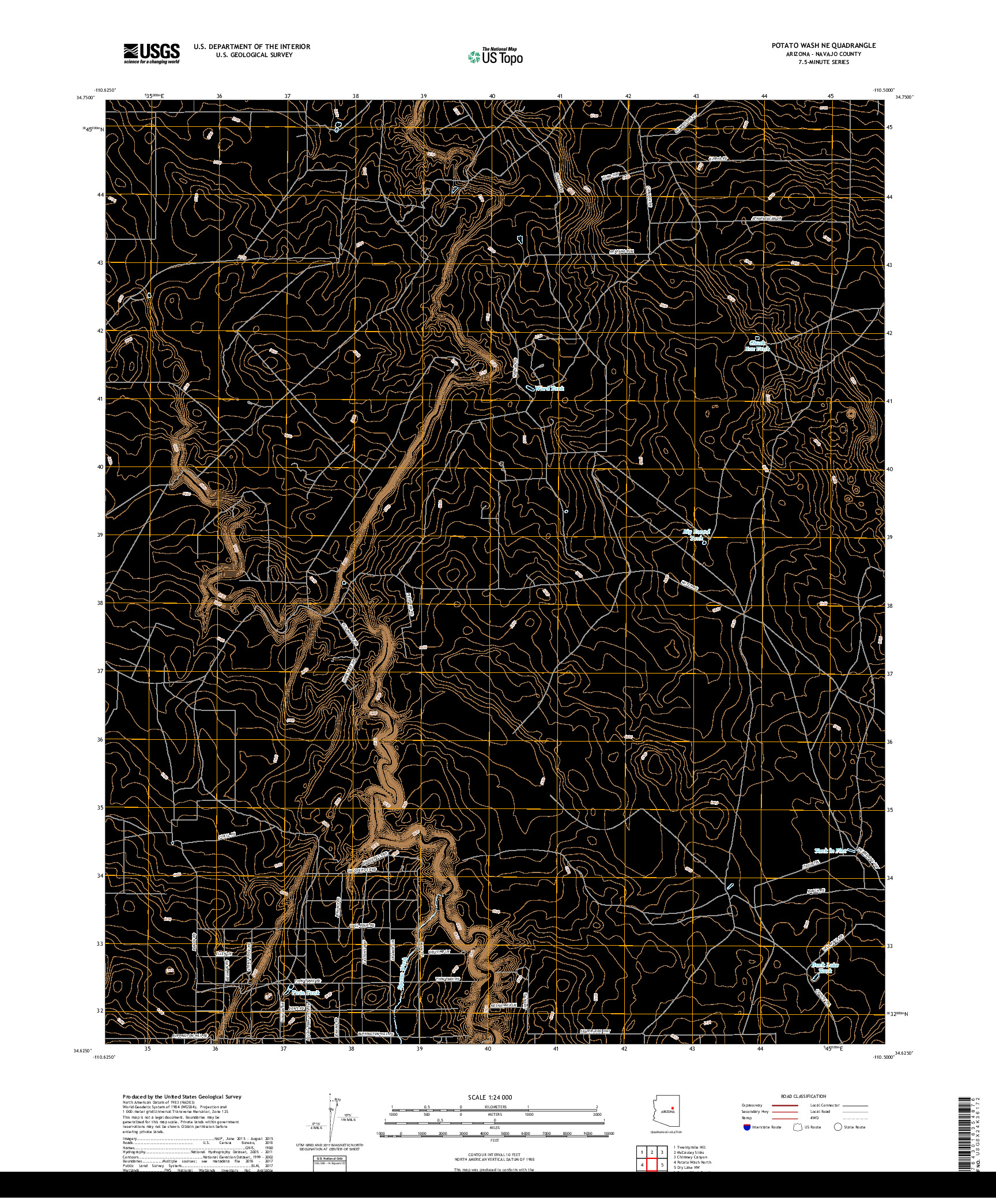USGS US TOPO 7.5-MINUTE MAP FOR POTATO WASH NE, AZ 2018