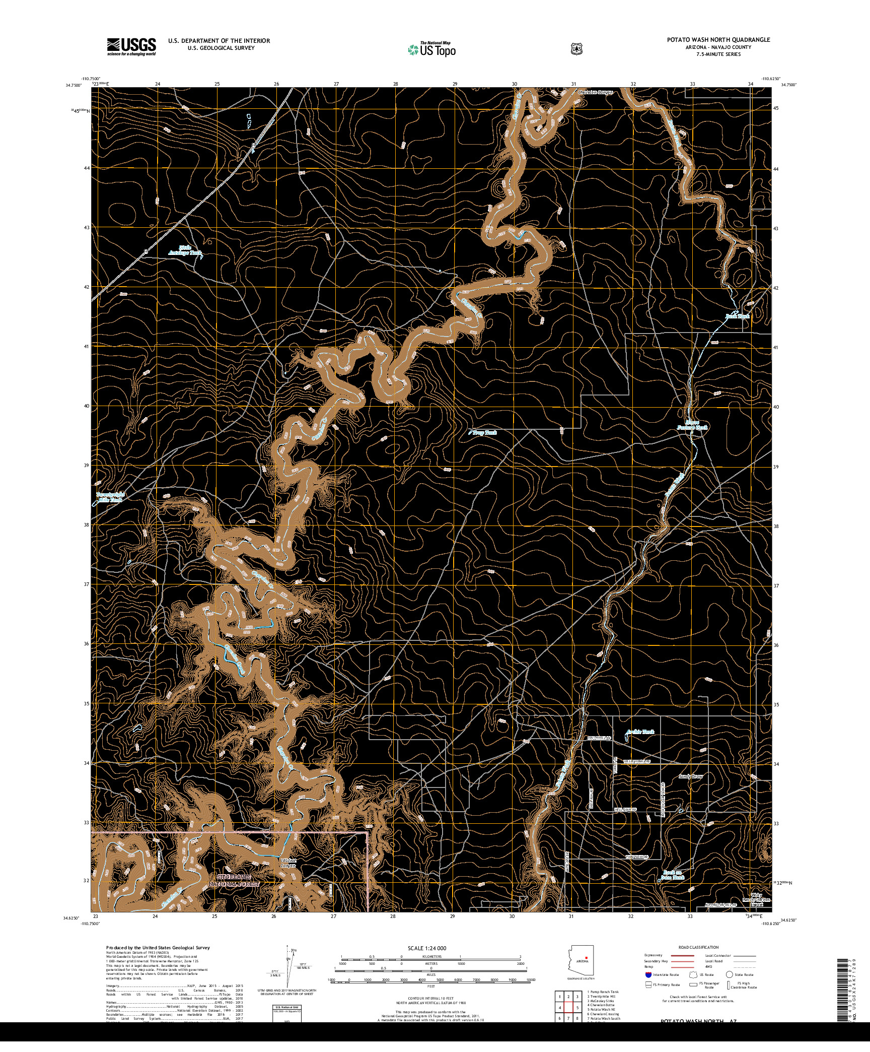 USGS US TOPO 7.5-MINUTE MAP FOR POTATO WASH NORTH, AZ 2018