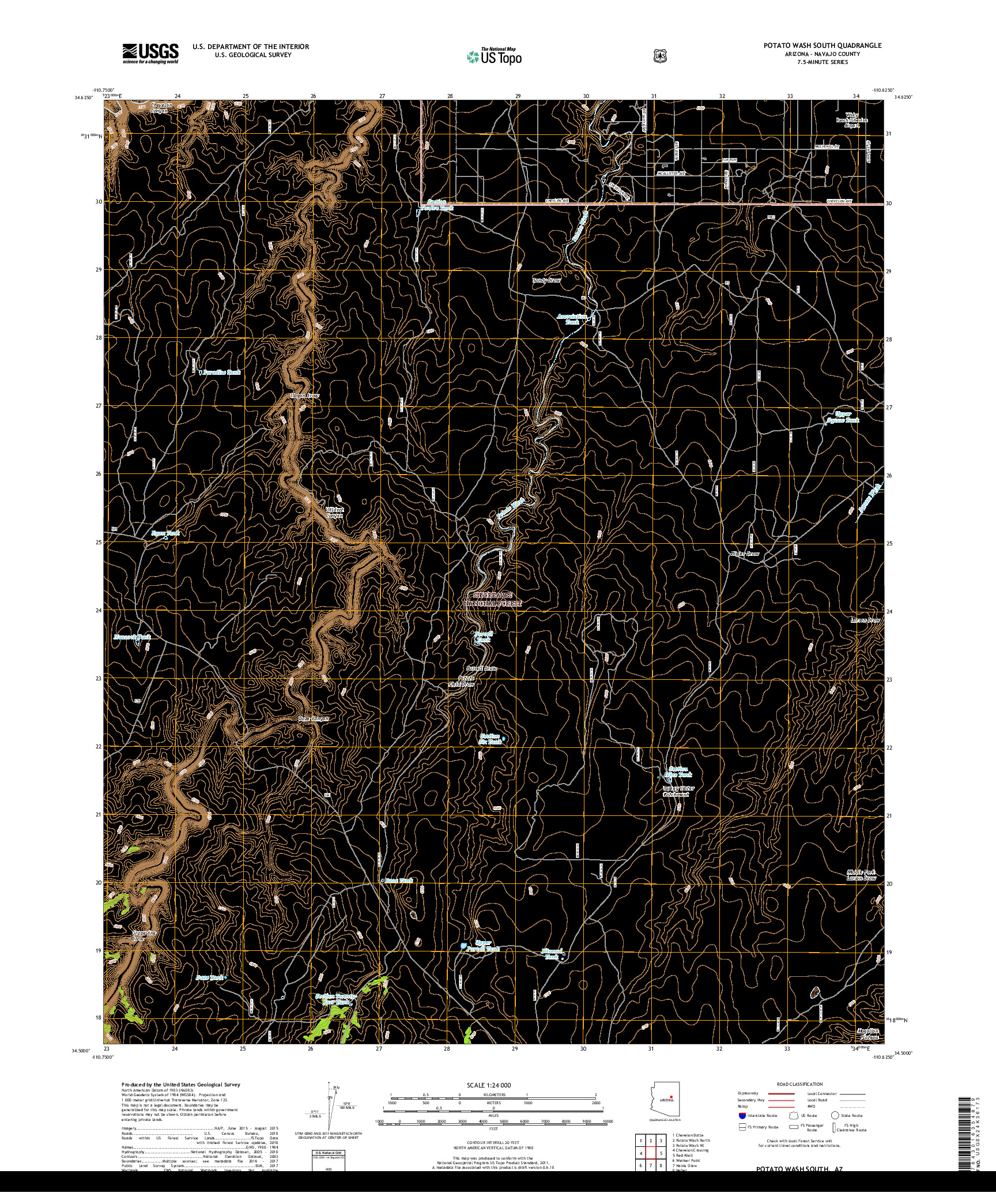 USGS US TOPO 7.5-MINUTE MAP FOR POTATO WASH SOUTH, AZ 2018