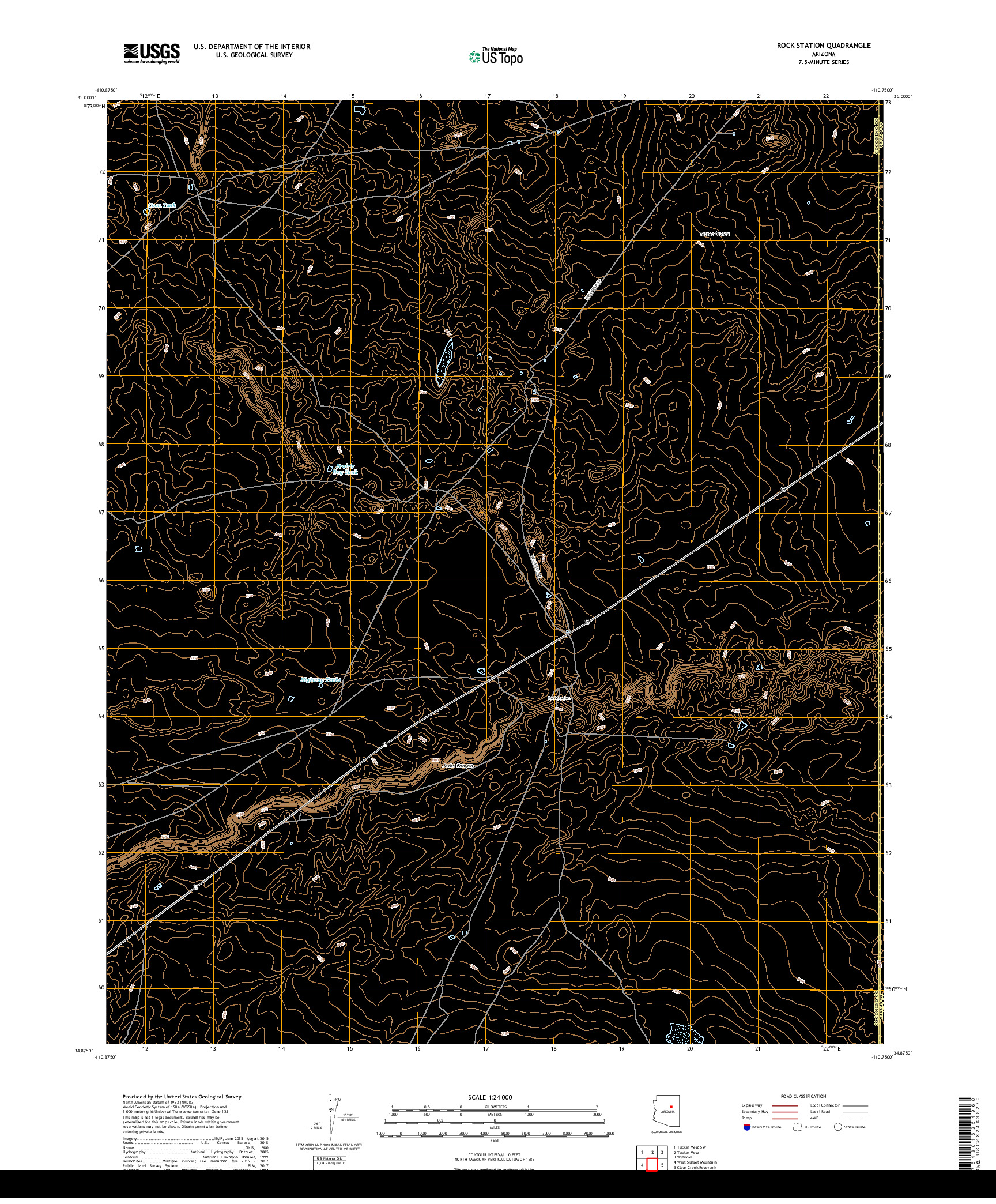 USGS US TOPO 7.5-MINUTE MAP FOR ROCK STATION, AZ 2018