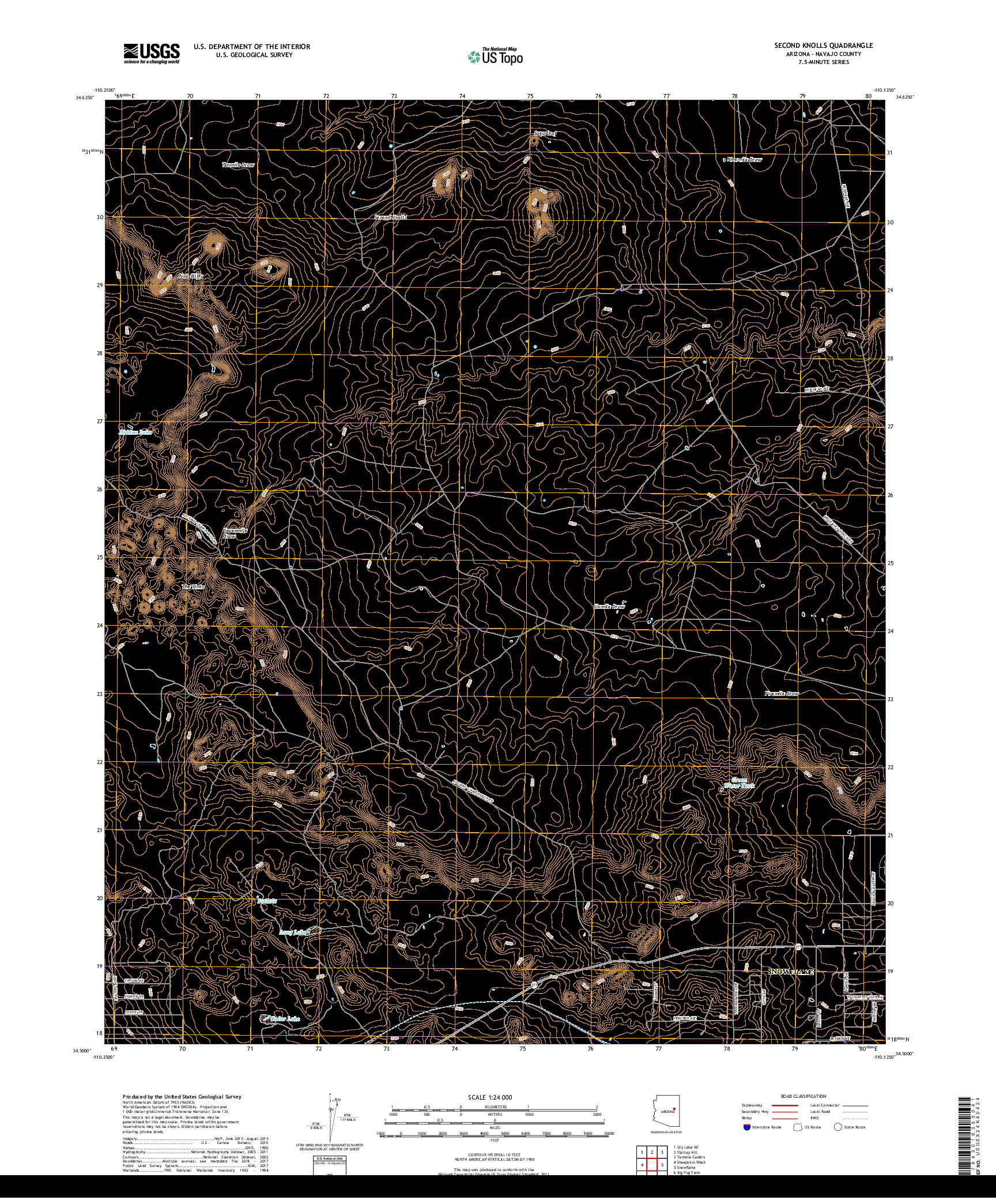 USGS US TOPO 7.5-MINUTE MAP FOR SECOND KNOLLS, AZ 2018