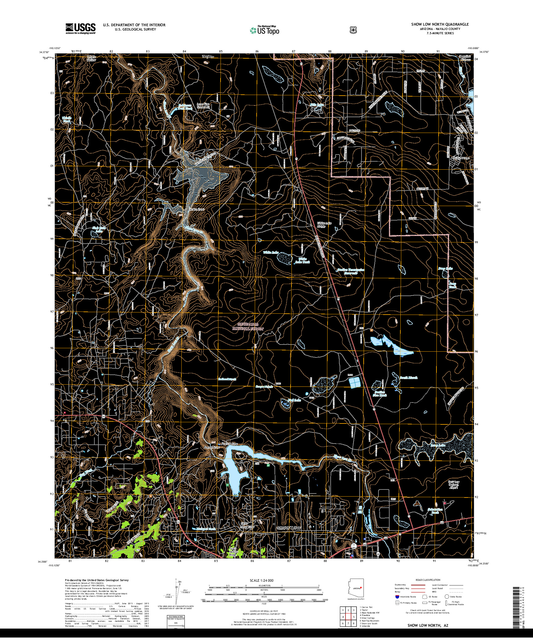 USGS US TOPO 7.5-MINUTE MAP FOR SHOW LOW NORTH, AZ 2018