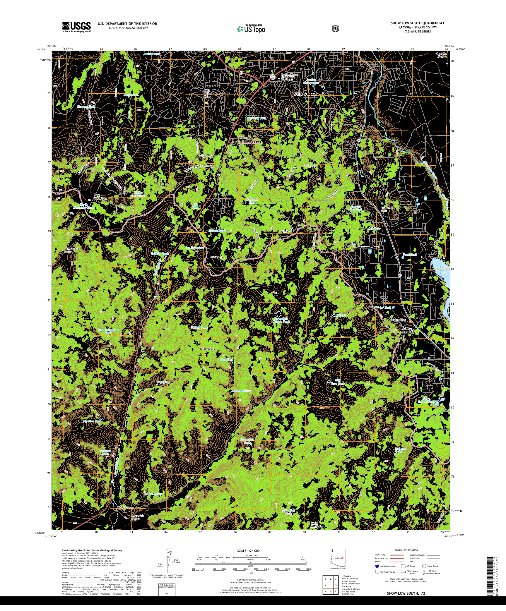 USGS US TOPO 7.5-MINUTE MAP FOR SHOW LOW SOUTH, AZ 2018