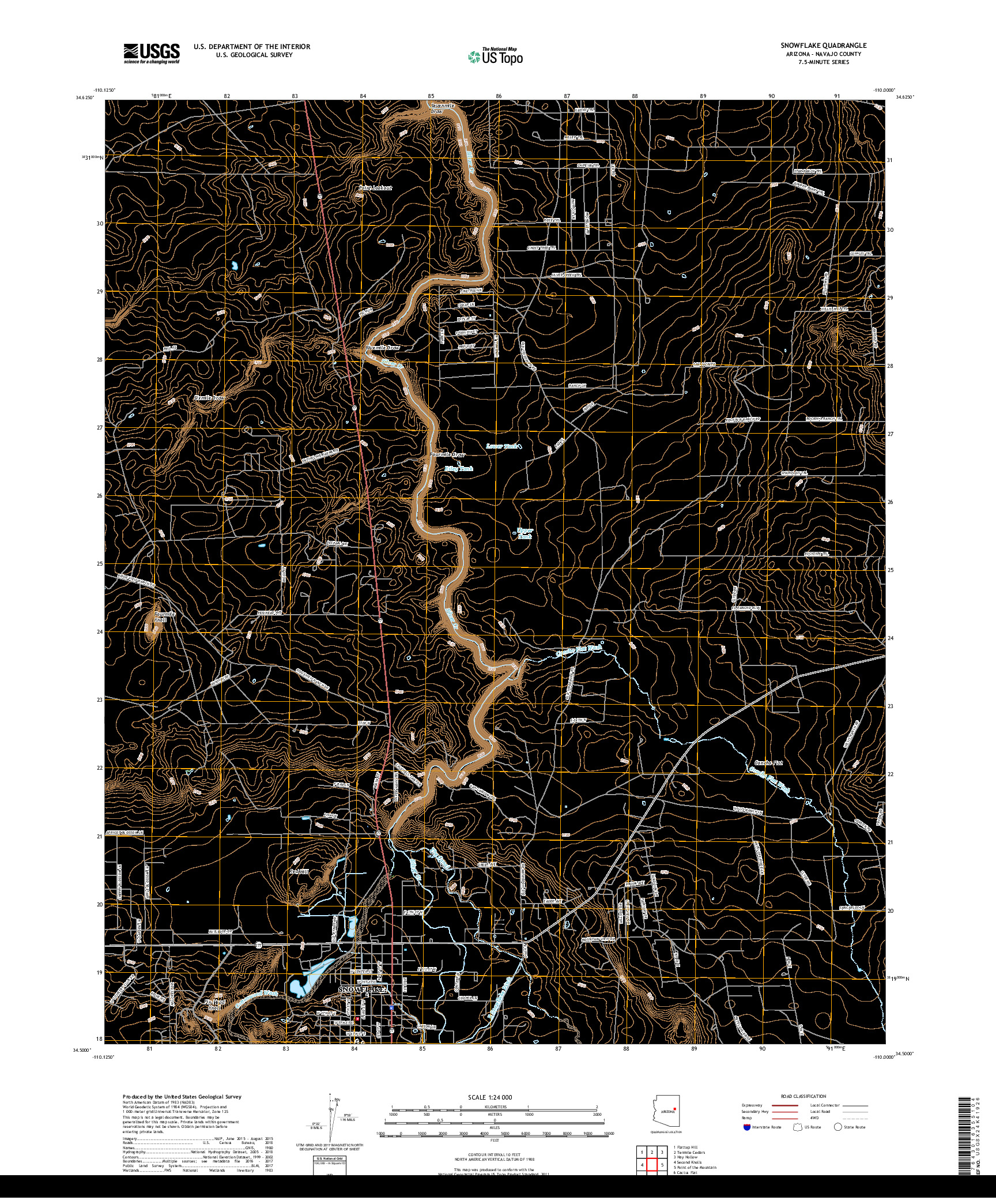 USGS US TOPO 7.5-MINUTE MAP FOR SNOWFLAKE, AZ 2018