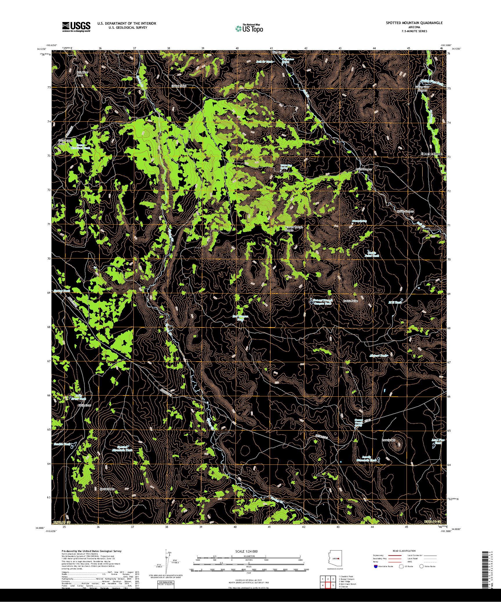 USGS US TOPO 7.5-MINUTE MAP FOR SPOTTED MOUNTAIN, AZ 2018