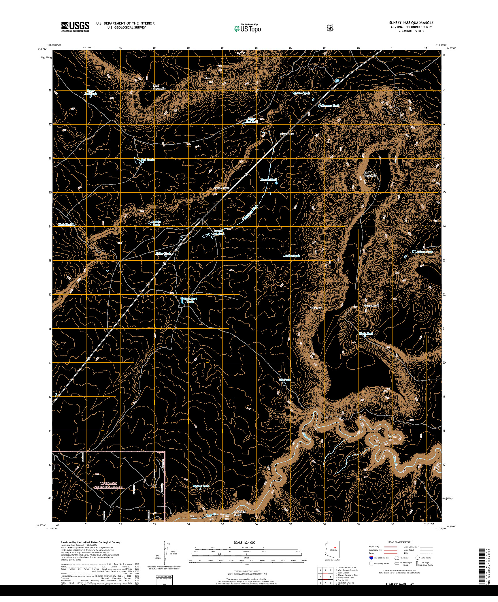 USGS US TOPO 7.5-MINUTE MAP FOR SUNSET PASS, AZ 2018
