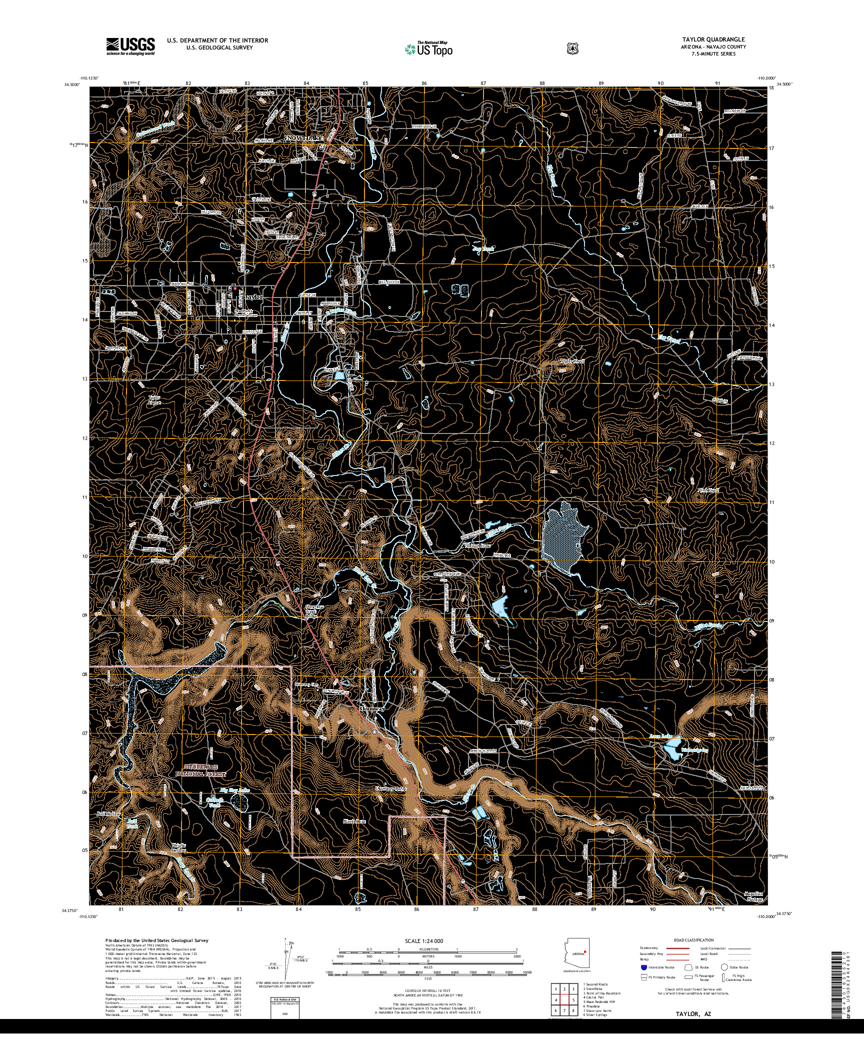 USGS US TOPO 7.5-MINUTE MAP FOR TAYLOR, AZ 2018