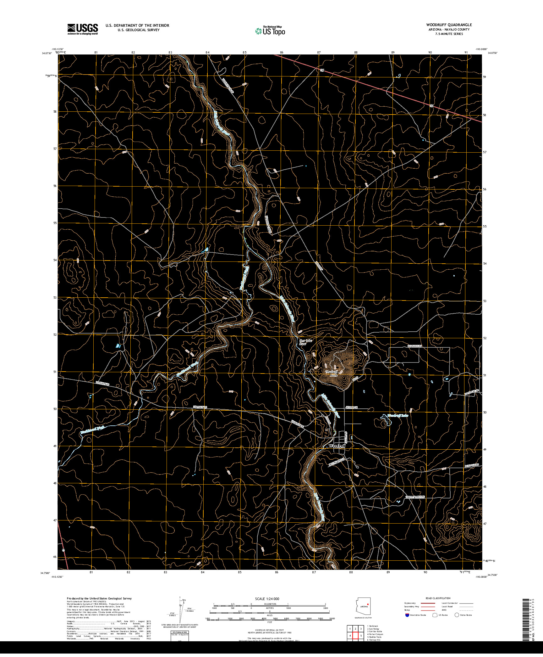 USGS US TOPO 7.5-MINUTE MAP FOR WOODRUFF, AZ 2018