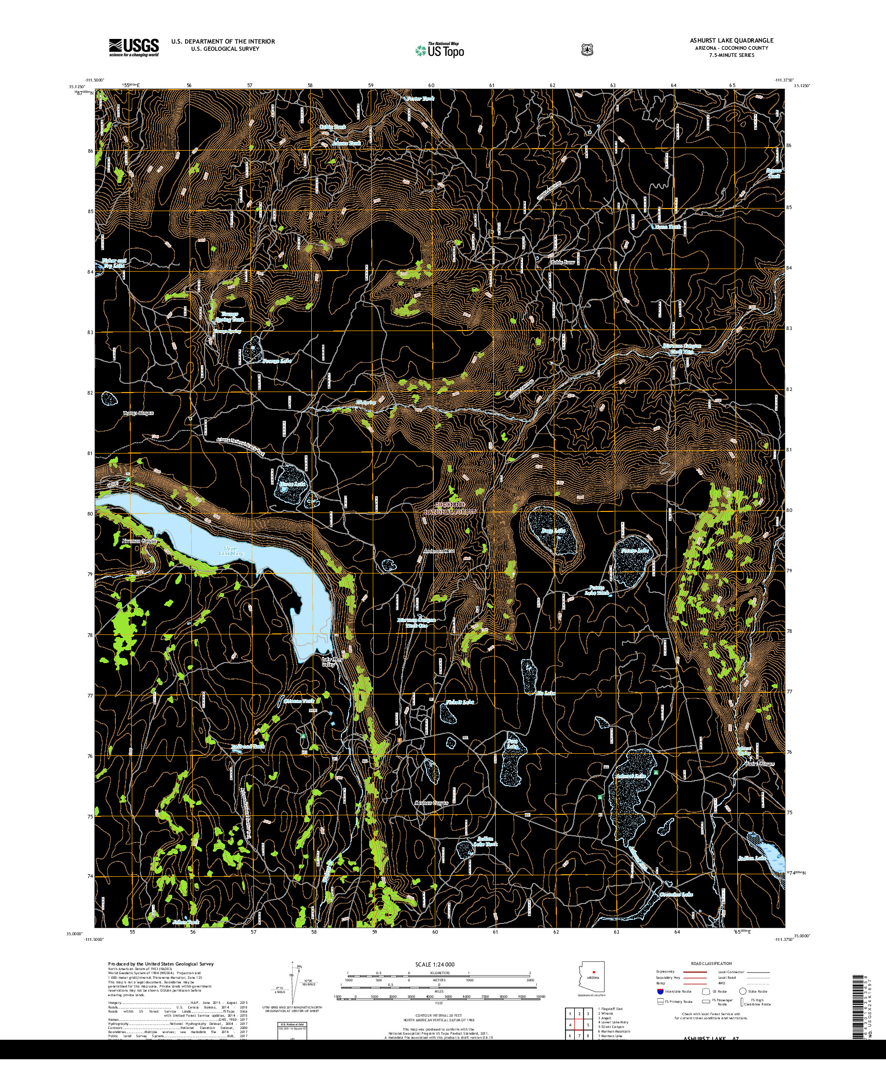 USGS US TOPO 7.5-MINUTE MAP FOR ASHURST LAKE, AZ 2018