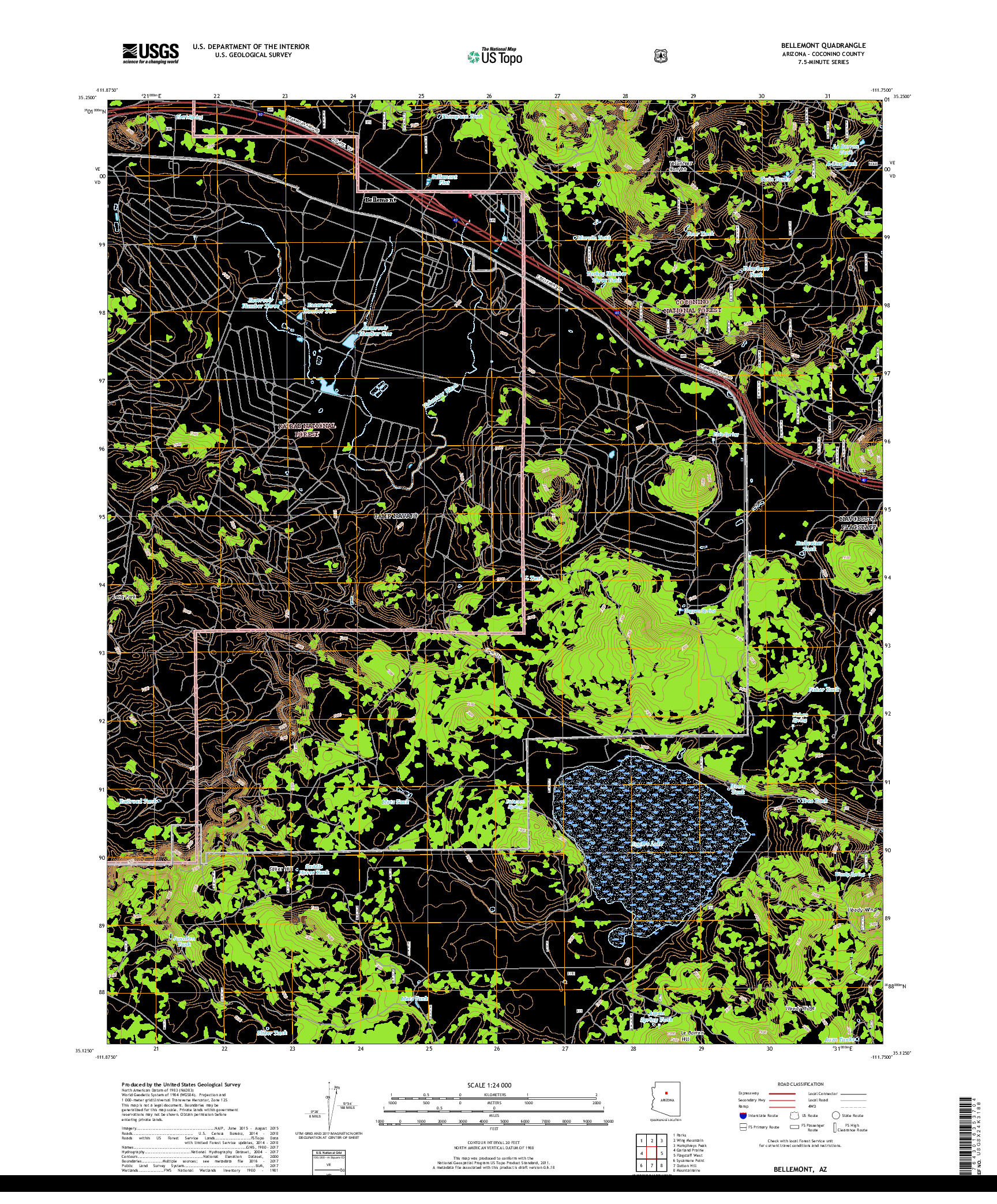 USGS US TOPO 7.5-MINUTE MAP FOR BELLEMONT, AZ 2018