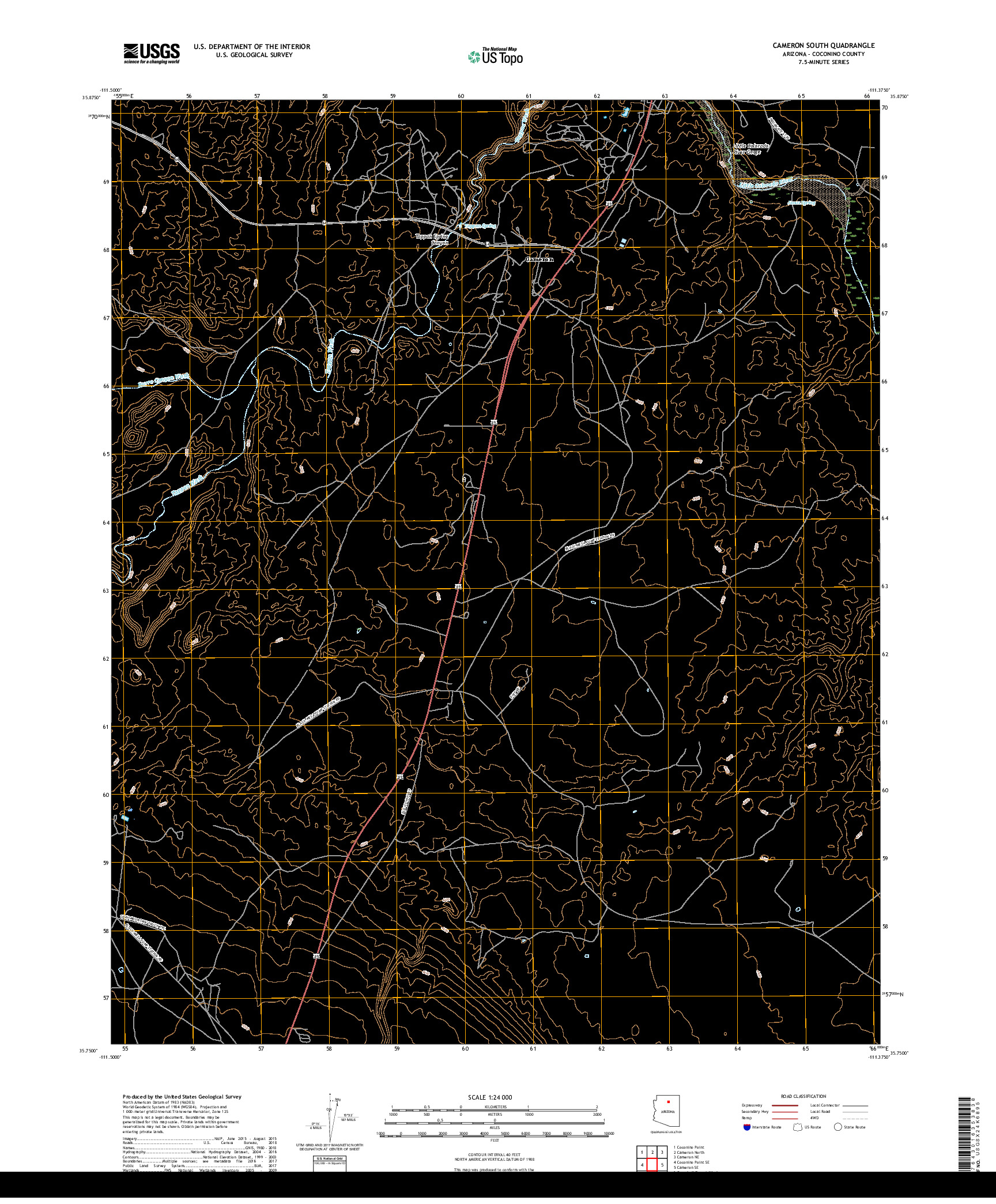 USGS US TOPO 7.5-MINUTE MAP FOR CAMERON SOUTH, AZ 2018