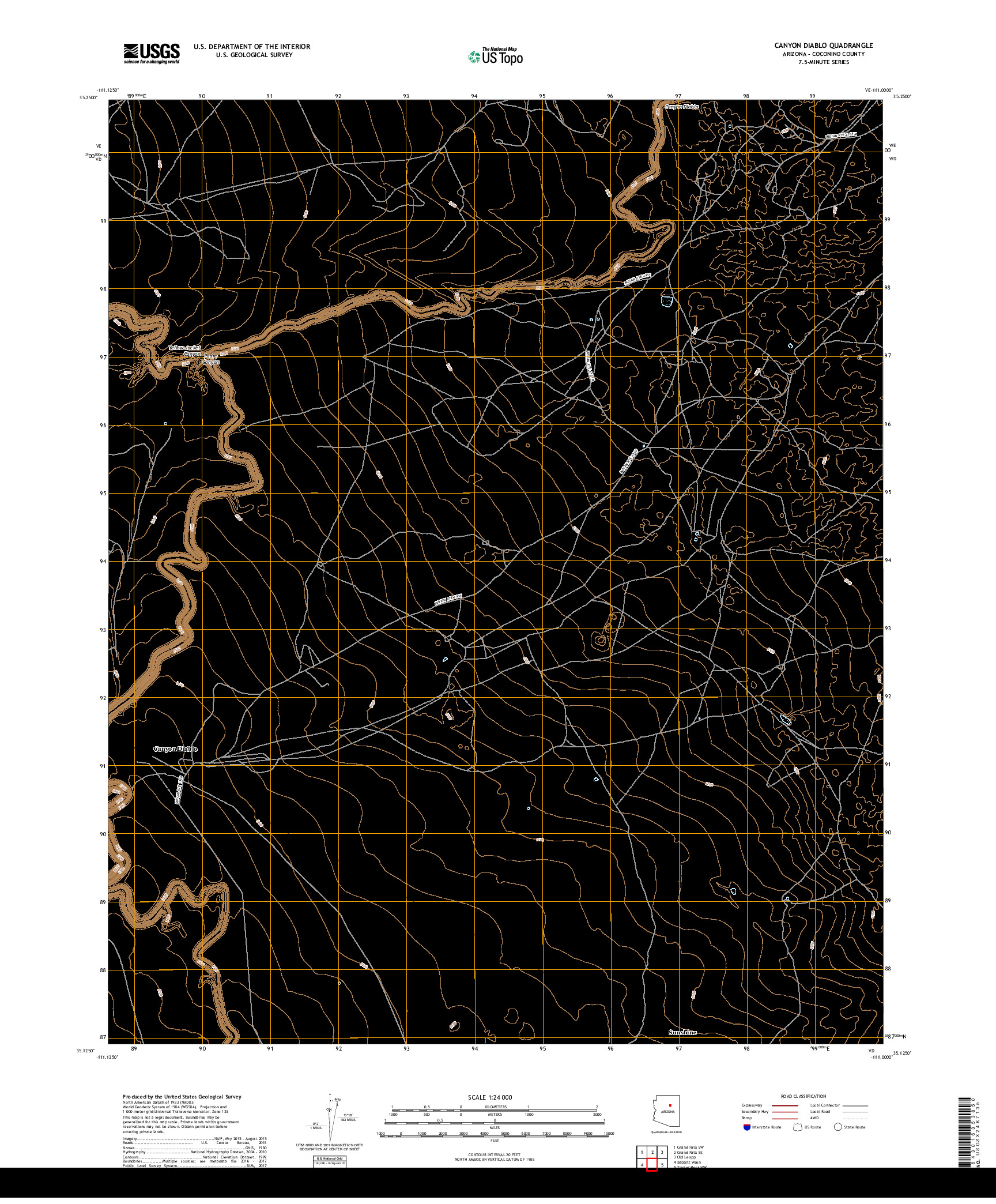 USGS US TOPO 7.5-MINUTE MAP FOR CANYON DIABLO, AZ 2018