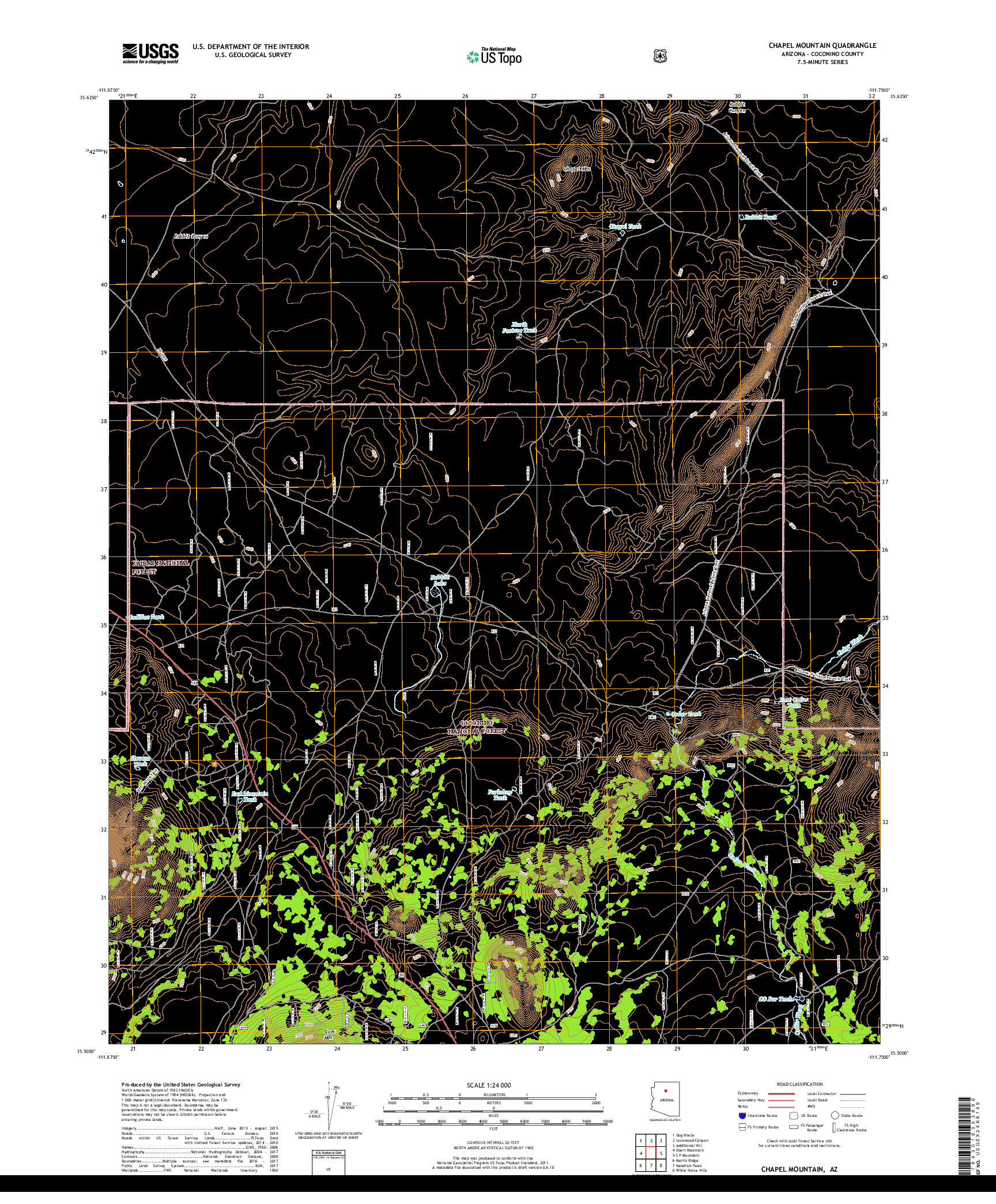 USGS US TOPO 7.5-MINUTE MAP FOR CHAPEL MOUNTAIN, AZ 2018